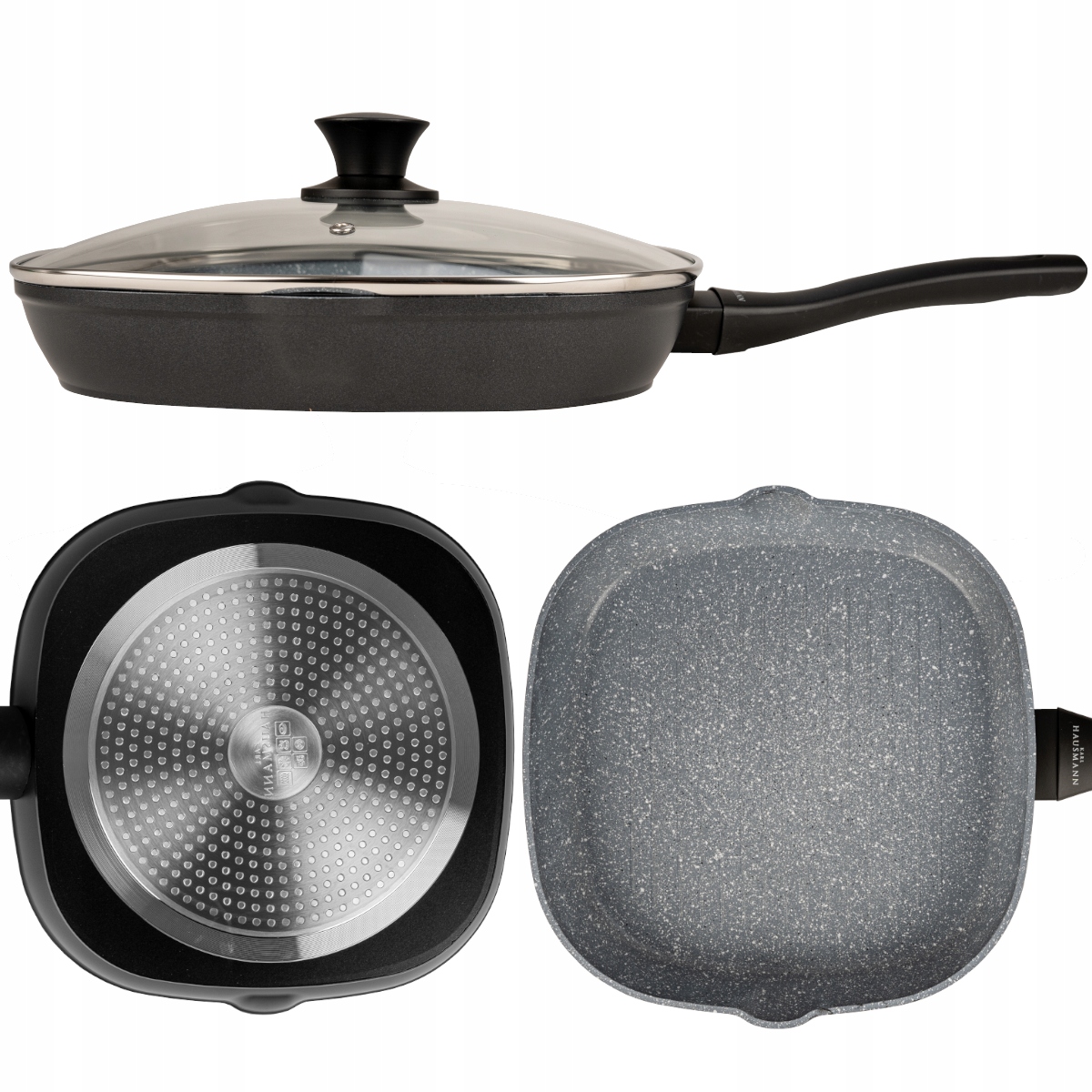 PATELNIA GRILLOWA POWŁOKA GRANITOWA 28CM Z POKRYWKĄ