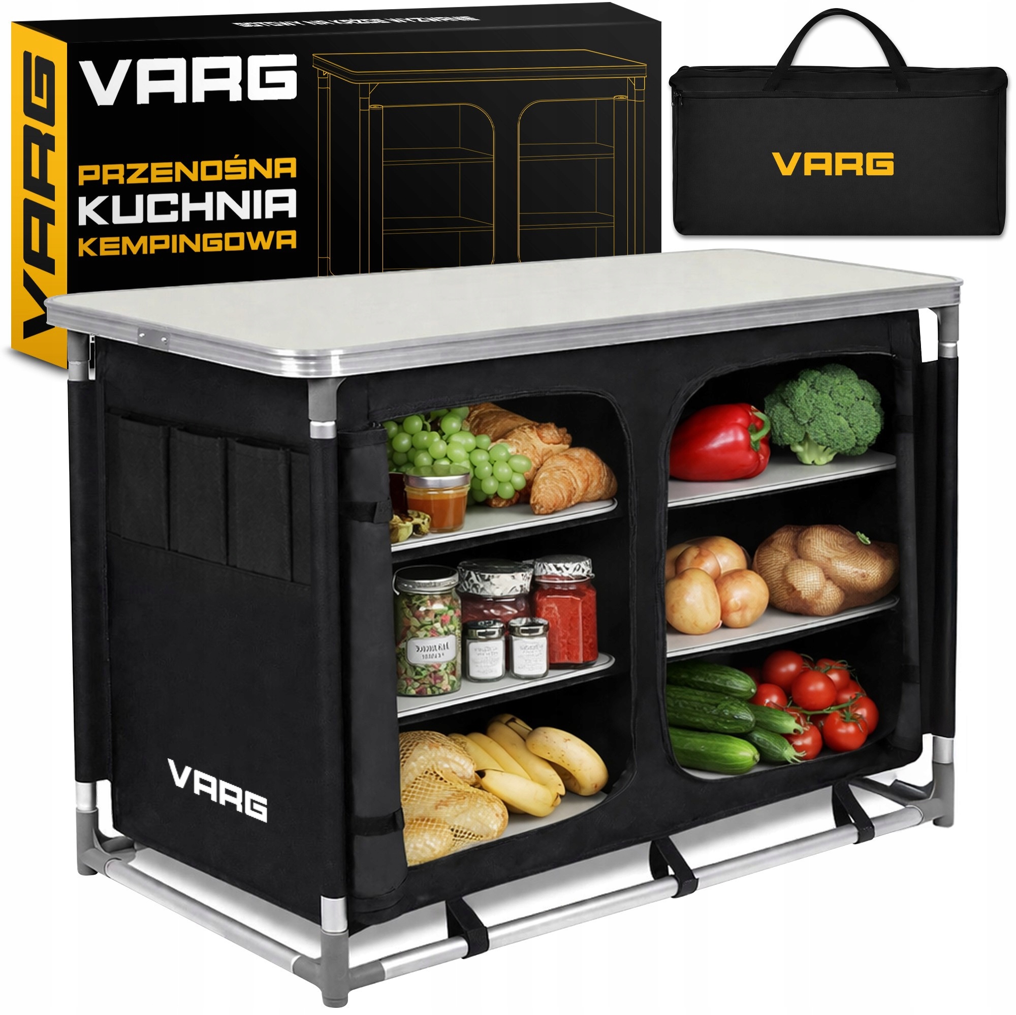 Przenośna Kuchnia Kempingowa Składana Szafka 97×47,5×78 cm z Torbą Etui