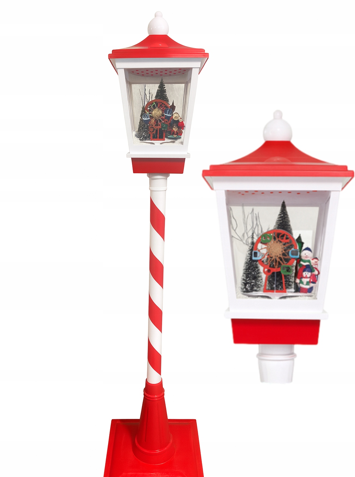 Latarnia Lampa Świąteczna z Pozytywką Czarna Karuzela Bałwanki do Ogrodu
