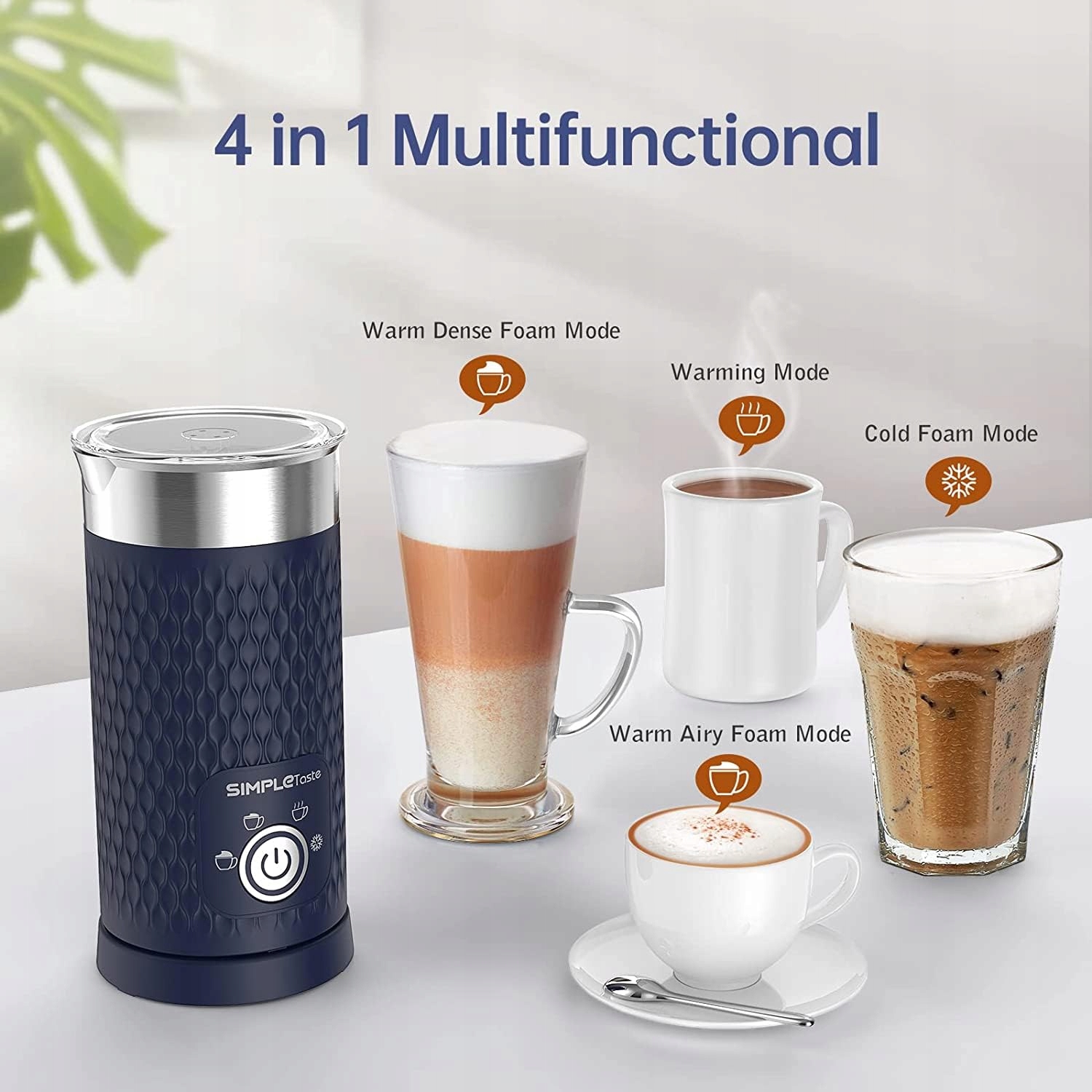 SIMPLETASTE 4-in-1 Electric Milk Frother for Latte, Cappuccino, Macchiato — miniatura 3
