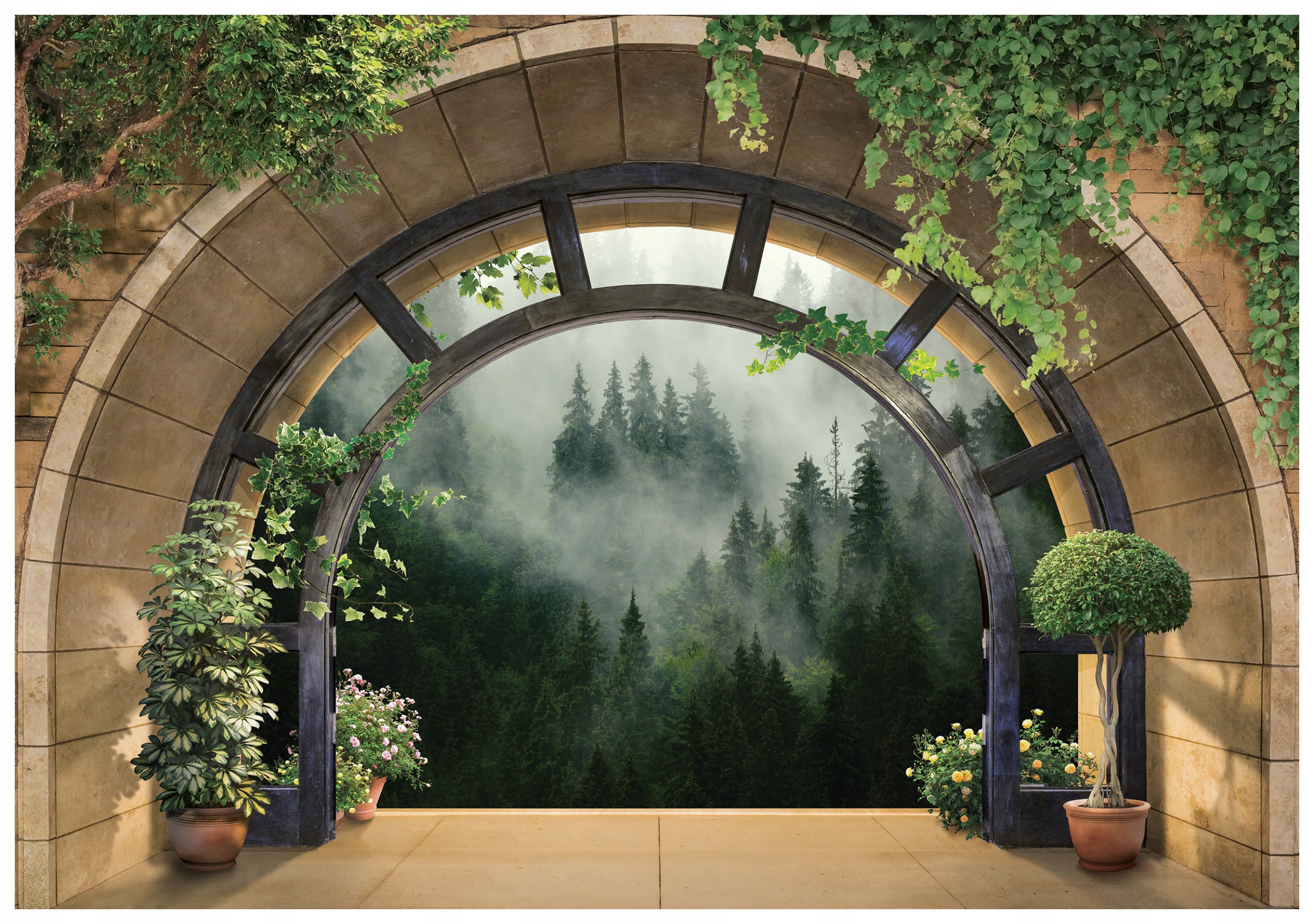 Fototapeta flizelina Zelený oblouk Perspektiva Les Pohled na les 416x254 lepidlo