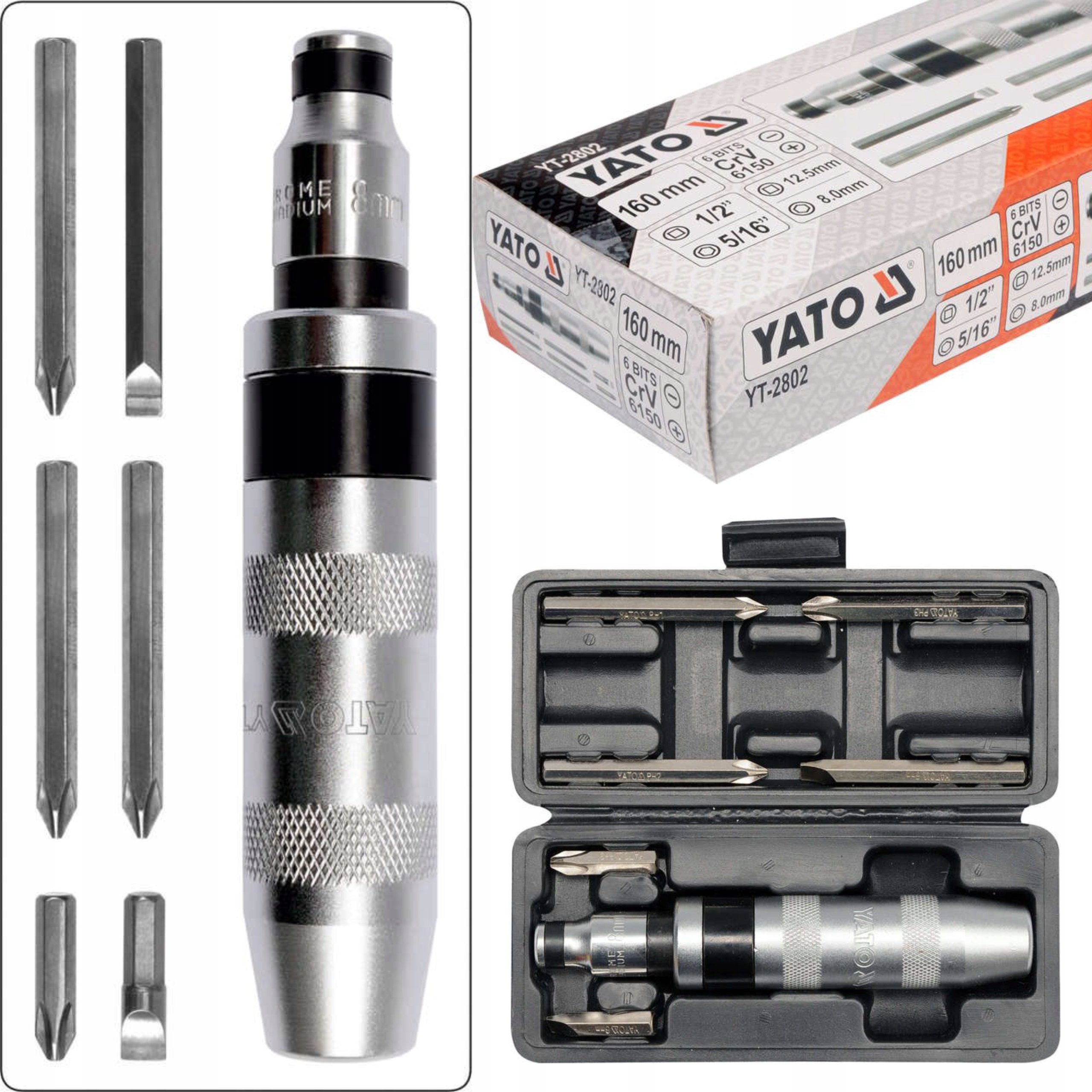 

Wkrętak Udarowy 6 Bitów YT-2802 Yato Metalowy