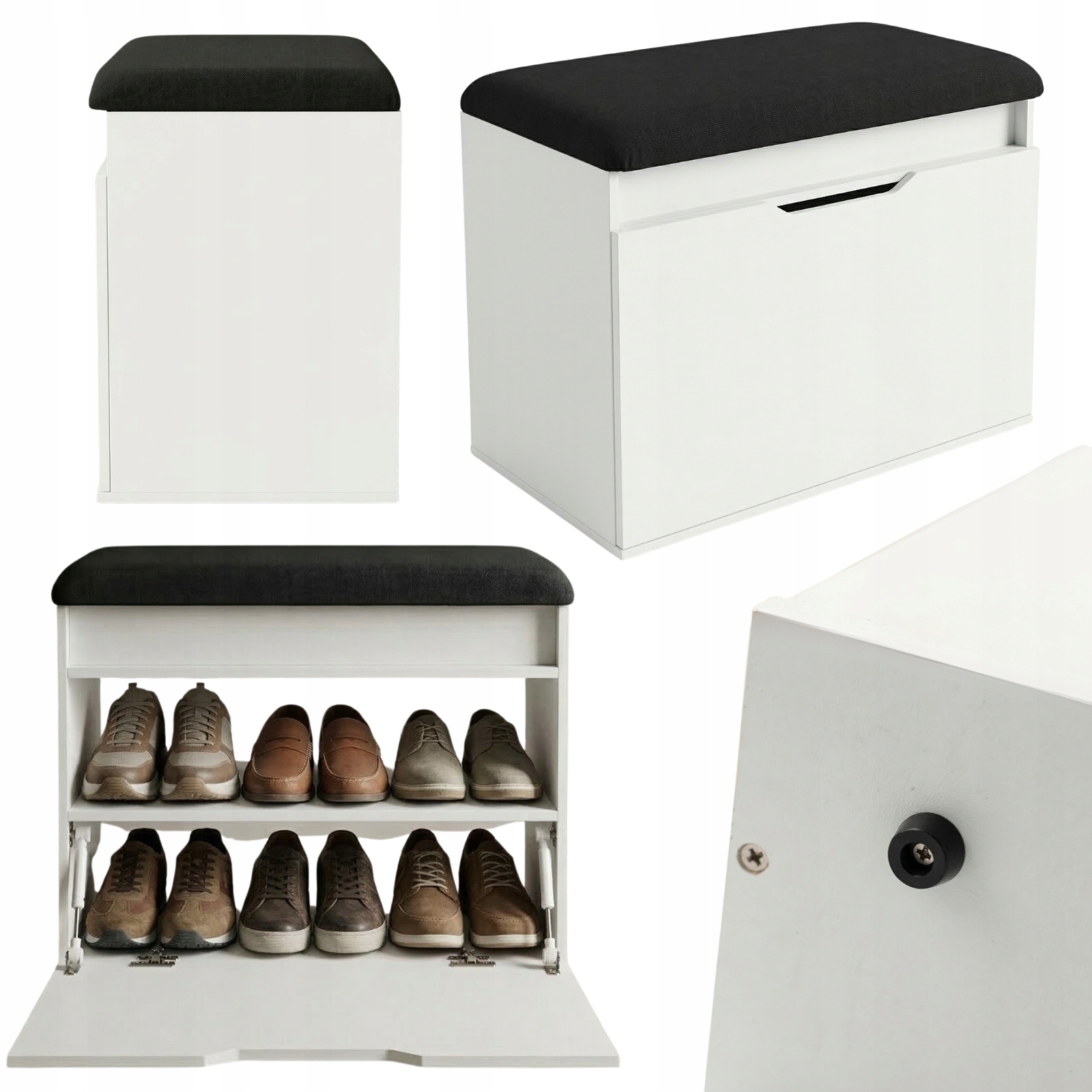 Botník s sedákem a úložným prostorem Vira, 60 x 50 x 35 cm, bílá