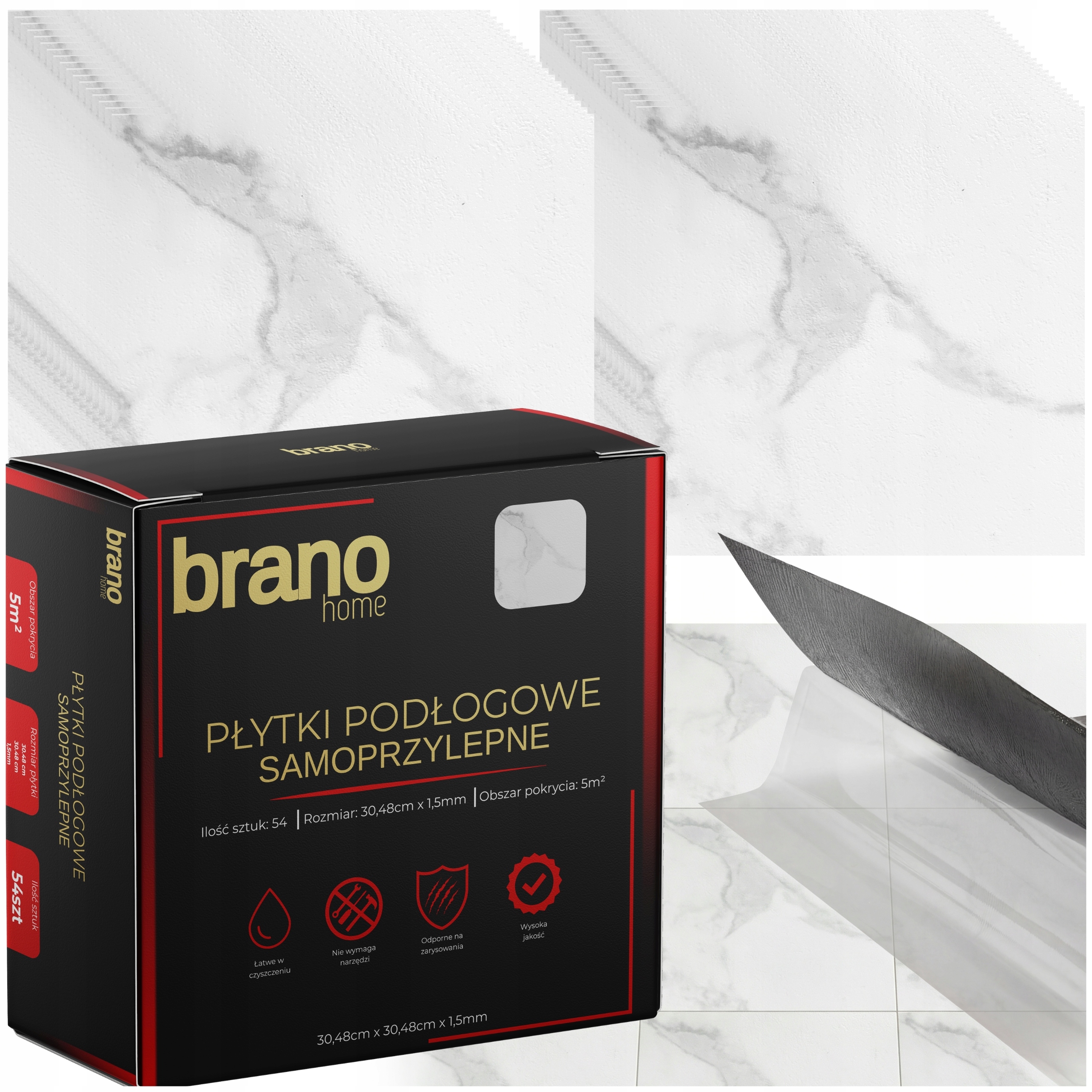 Samolepící vinylové dlaždice 5 m2 Bílý Mramor Panely Voděodolné Dlaždice Mat