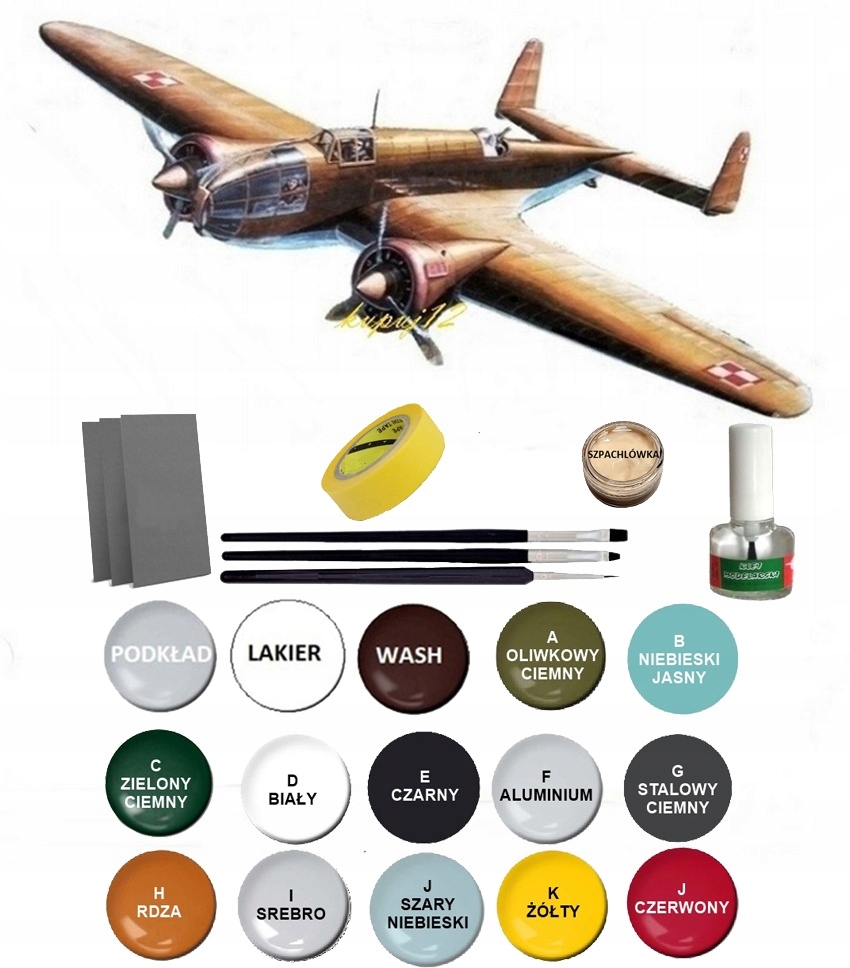 Model letadla Los 37A Bis Luftwaffe+polské malování barvy, lepidlo, štětce