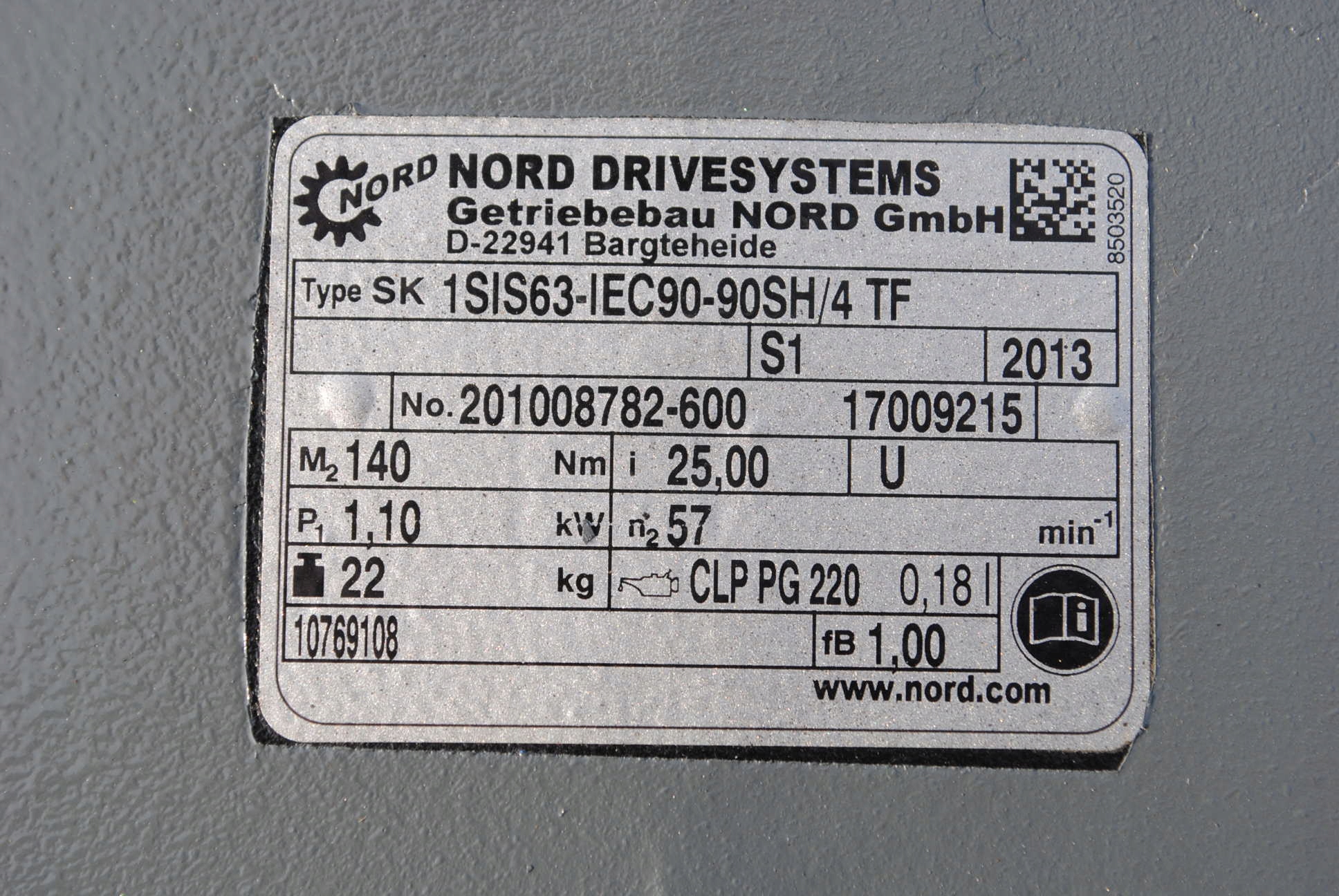 Motoreduktor kątowy 1.1kw. 57obr./min. NORD Marka Nord
