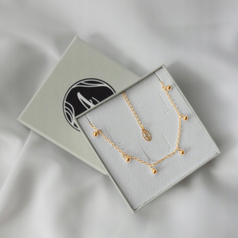 Náhrdelník řetízek s kuličkami, stříbrný, pozlacený