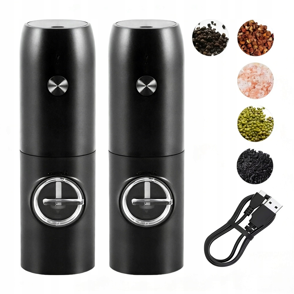 Elektrický Mlýnek Na Pepř Černý Akumulátor S Usb, Sada 2 Kusů