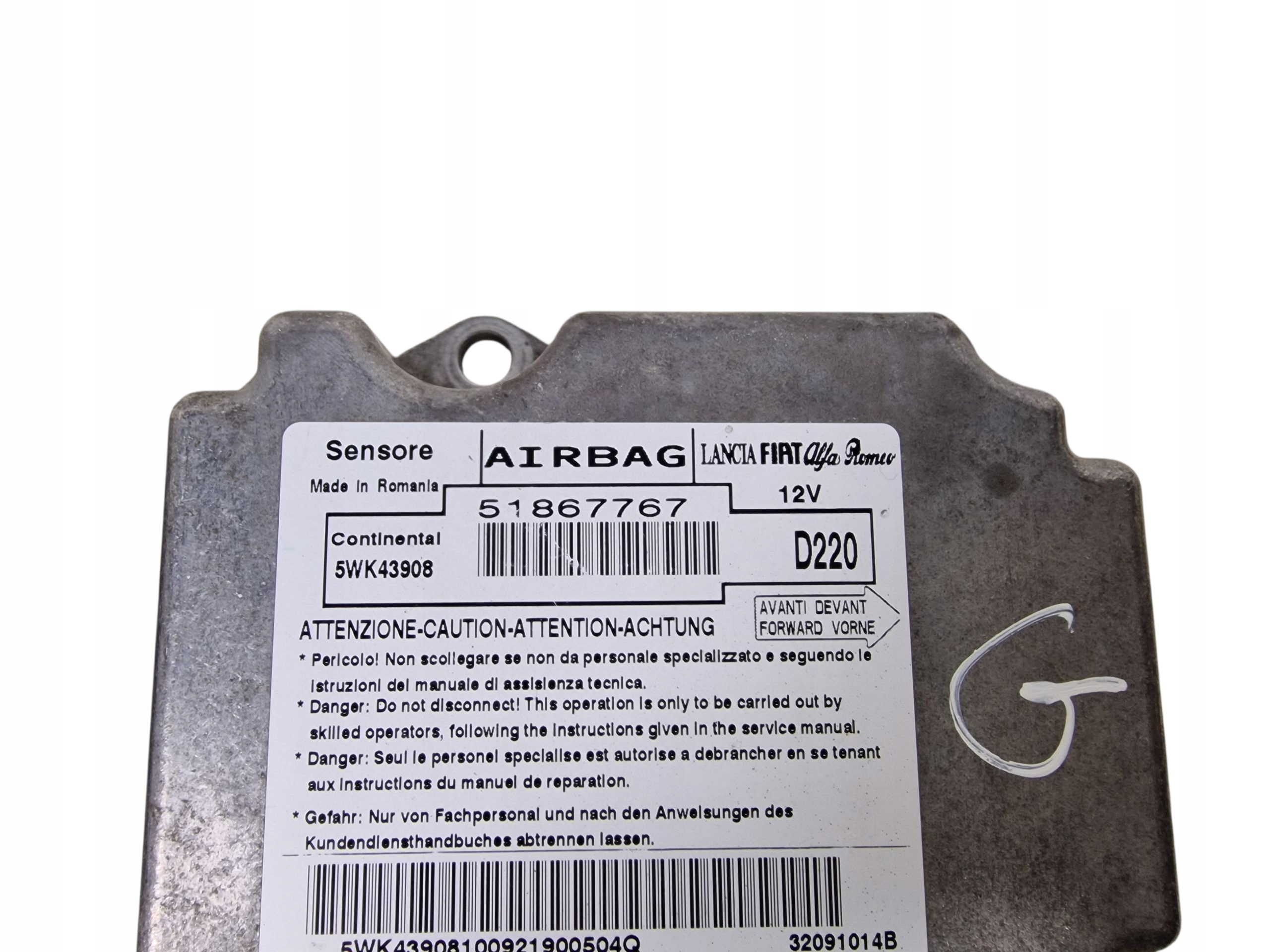 FIAT 500 ALFA ROMEO modulo SENSOR airbag 51867767