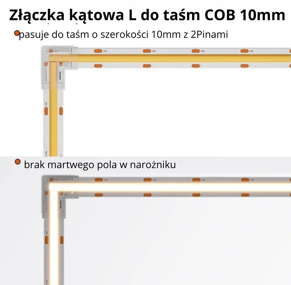 Złączka L kątowa do taśm LED COB 10mm 2PIN CLICK EAN (GTIN) 5901874277213