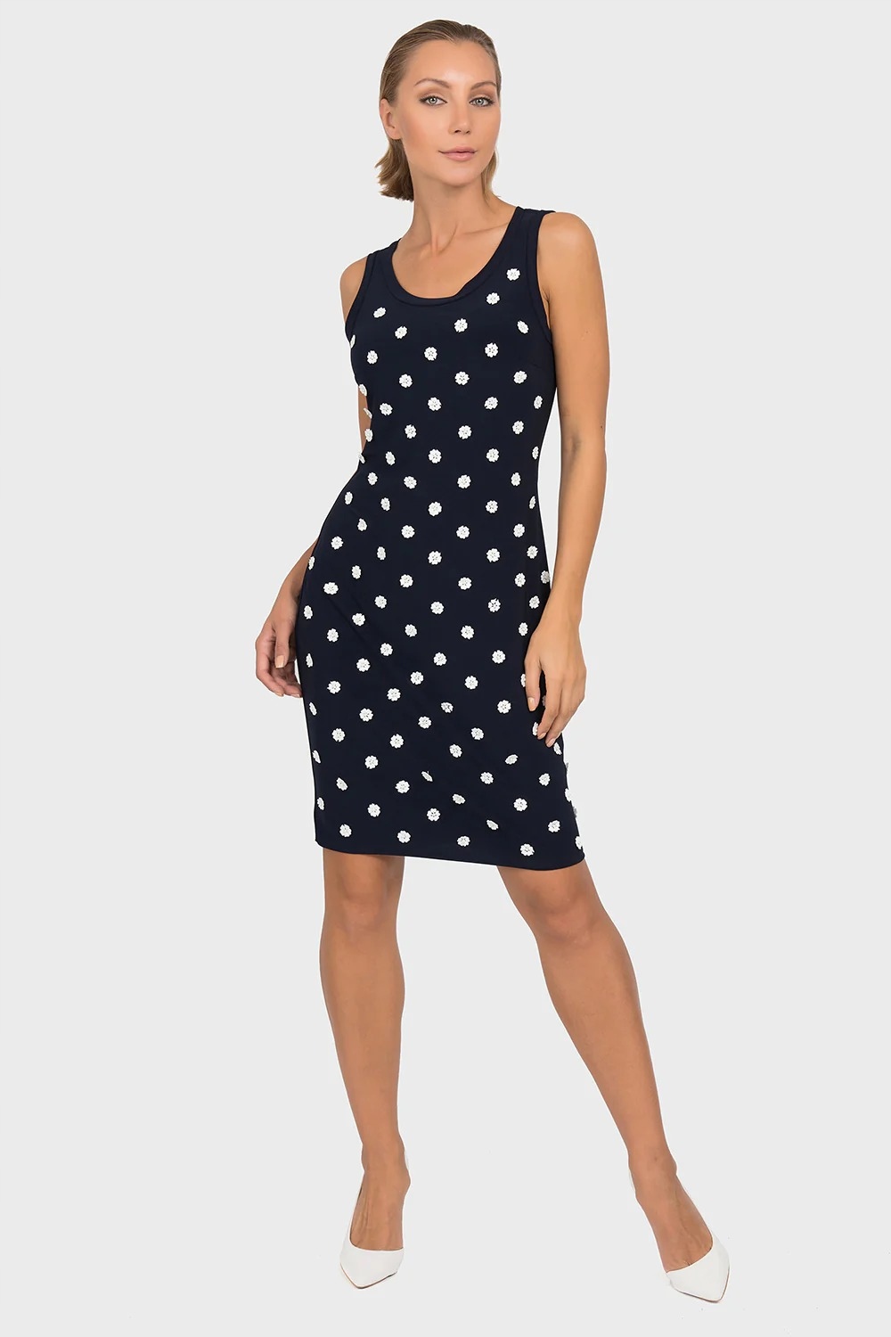 Granatowa Sukienka Damska Joseph Ribkoff Bez Rękawów w kwiatuszki 3D r.42 Kolekcja Jesień/Zima