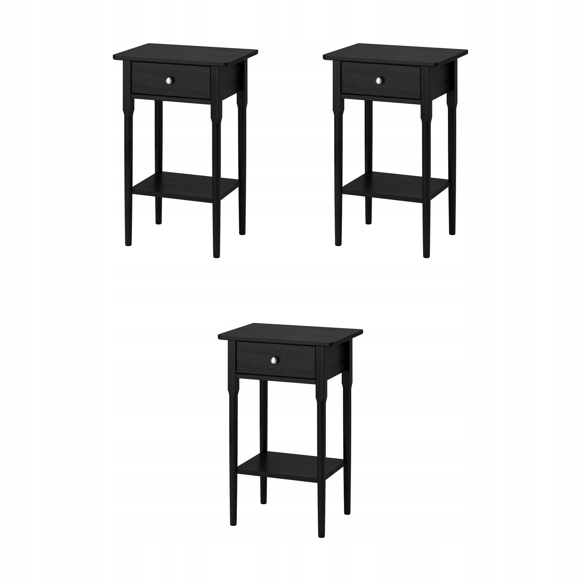 3 szt. Stolik nocny czarny sosna 50x37x76 cm z szufladą