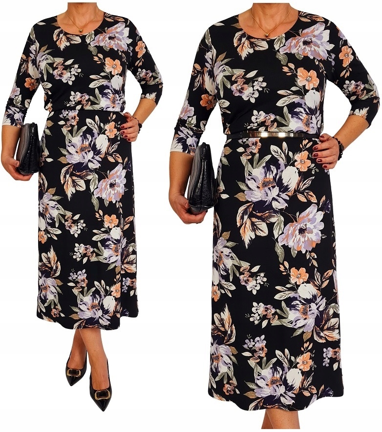 Šaty černé květy elegantní maxi akce xxl 40 42 44 46 48 50 52 54 56