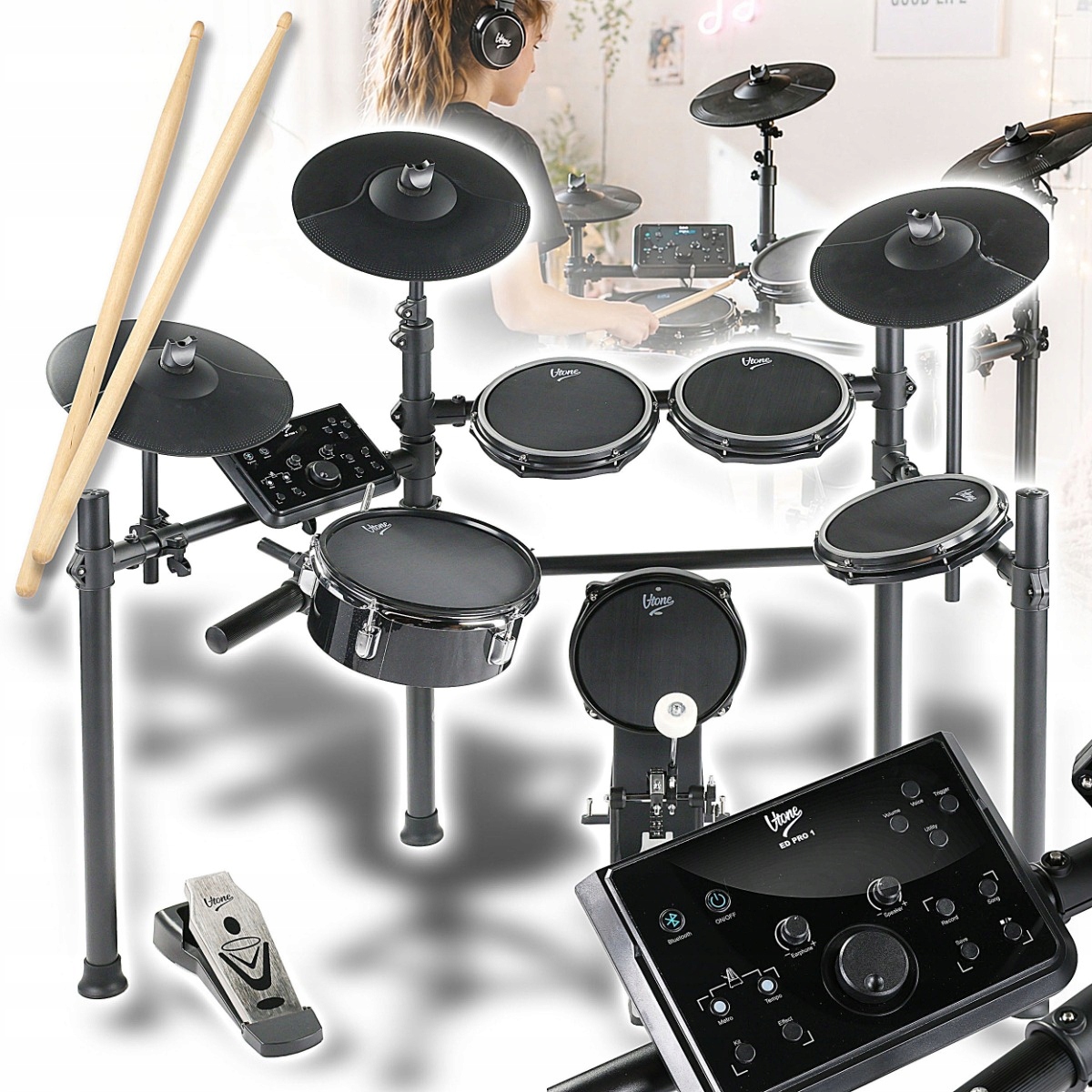 Elektronické Bicí 600 Zvuk Bluetooth MIDI Usb Aux Bicí Souprava