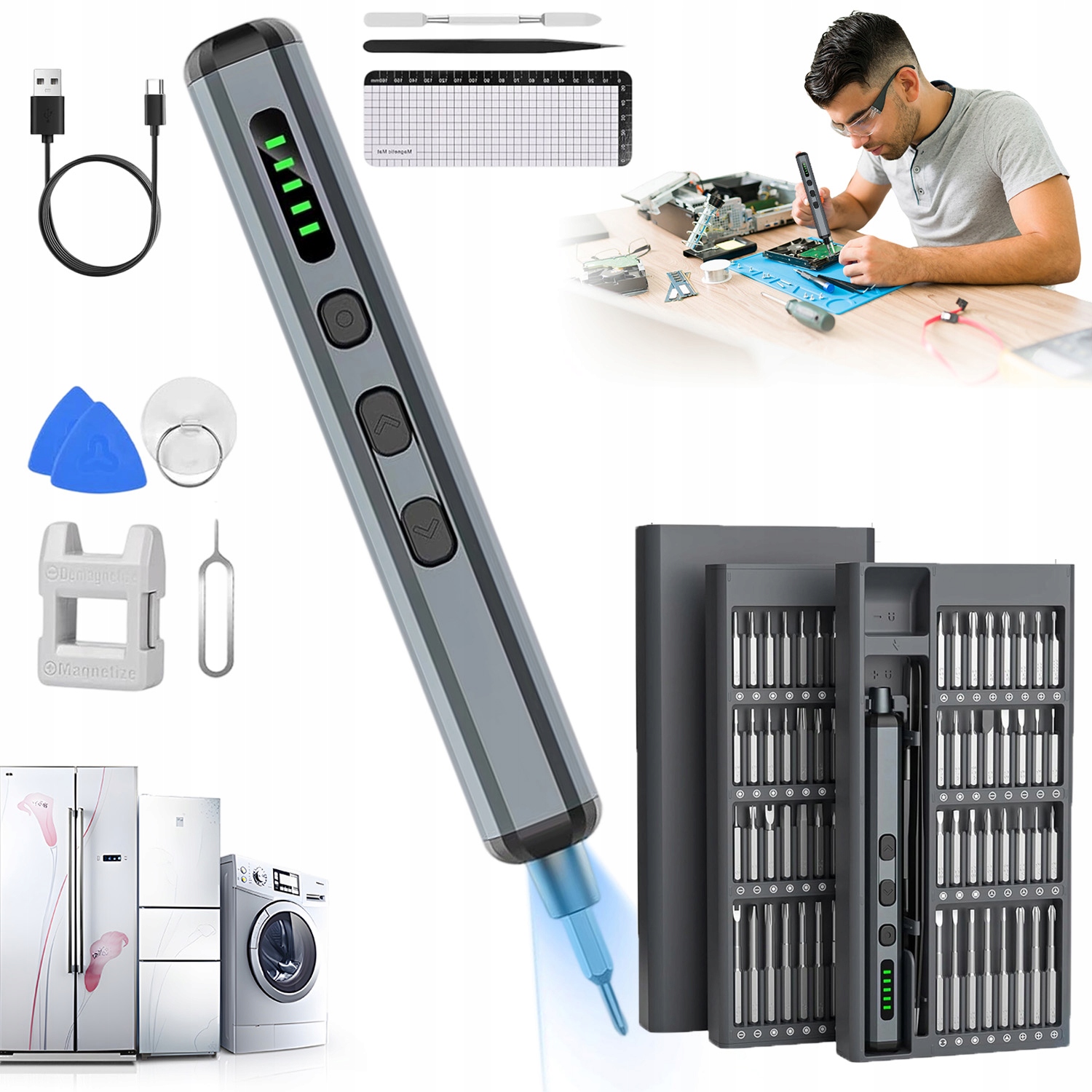 Sada Přesných Šroubováků Bity Šroubováky 74EL Magnetické Pouzdro