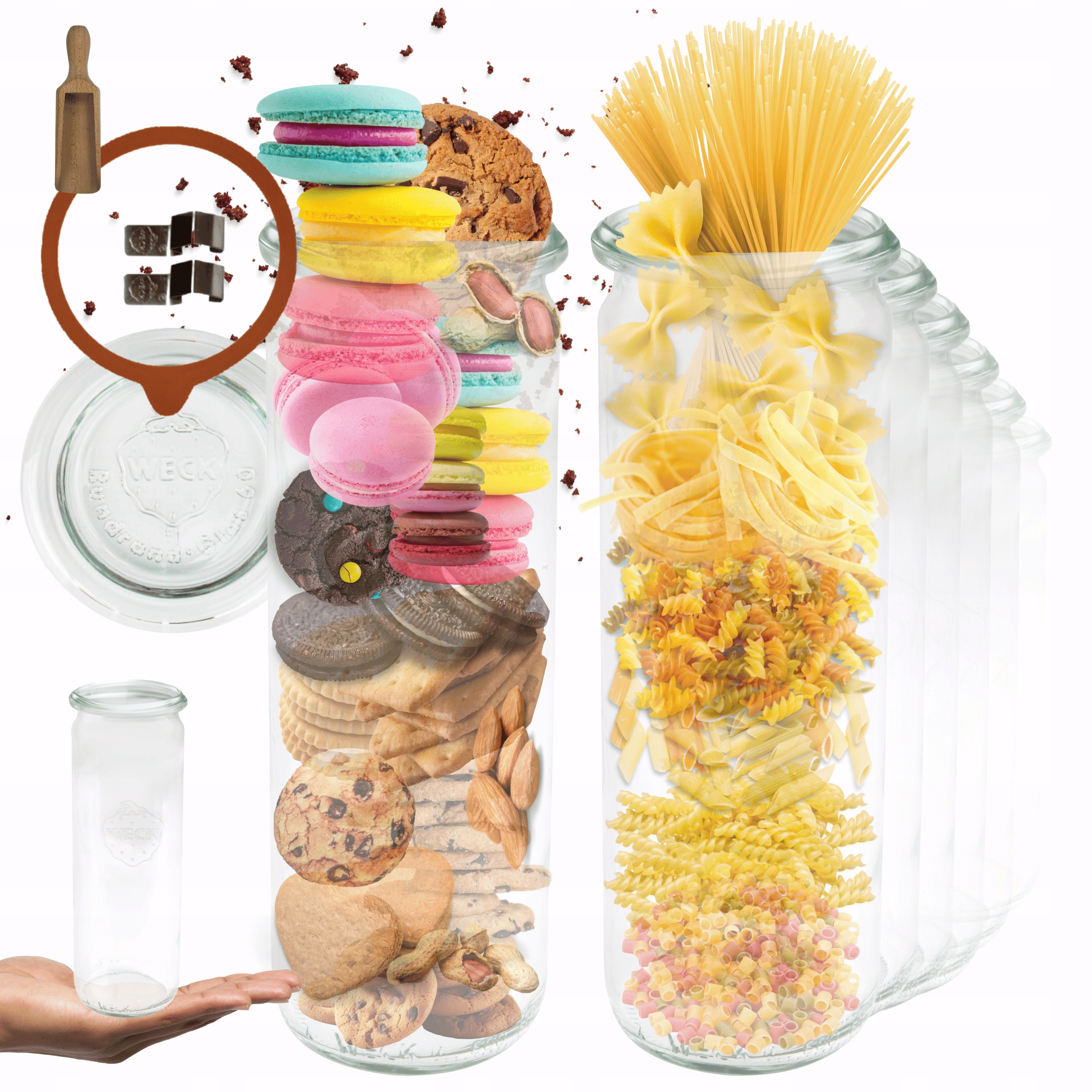 Sklenice Weck 600 ml zavařeniny džusy Cylinder odměrka sponky víčko gumička 6 Ks