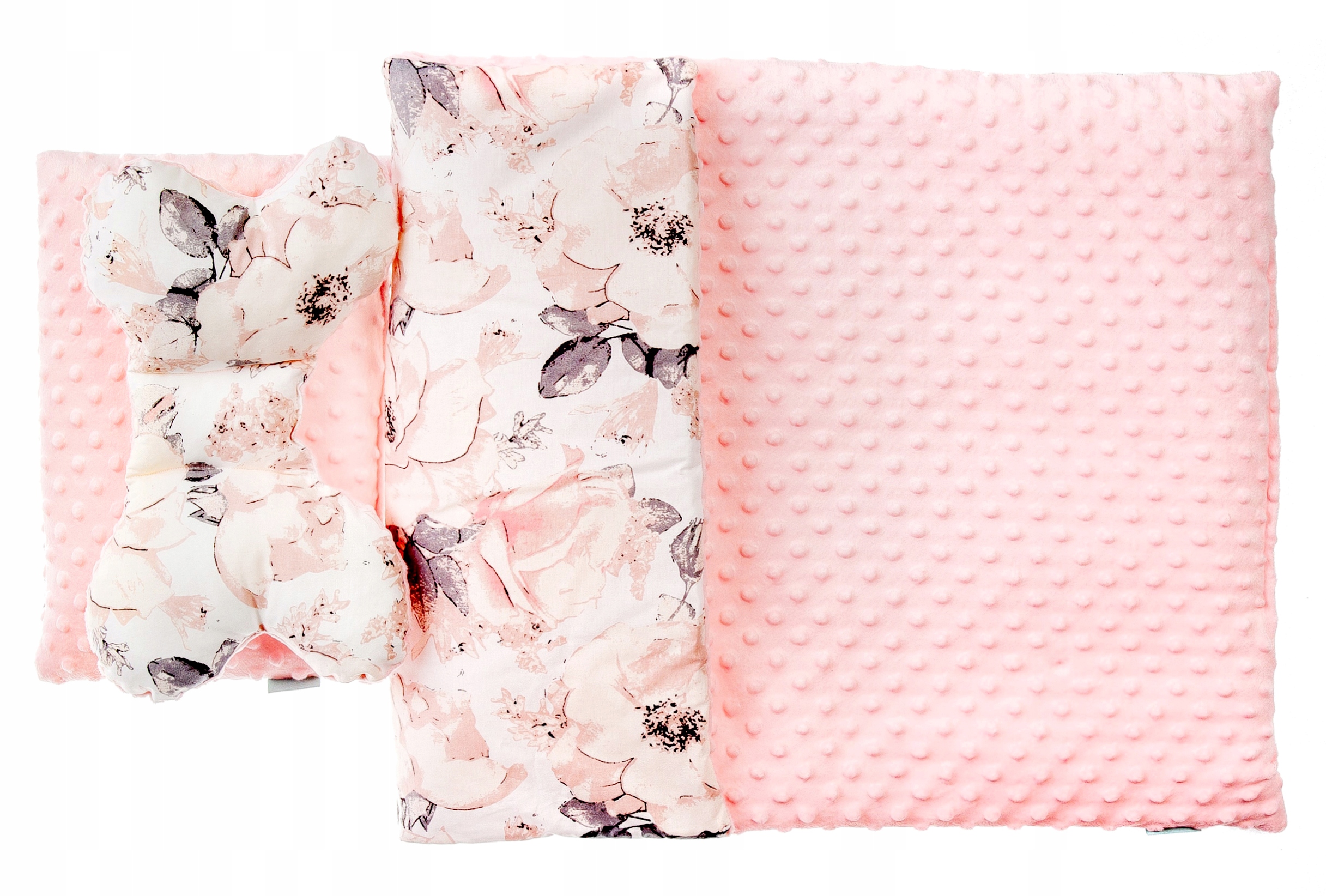 KOMPLET 3CZ. DO WÓZKA KOCYK PODUSZKA MOTYLEK MINKY