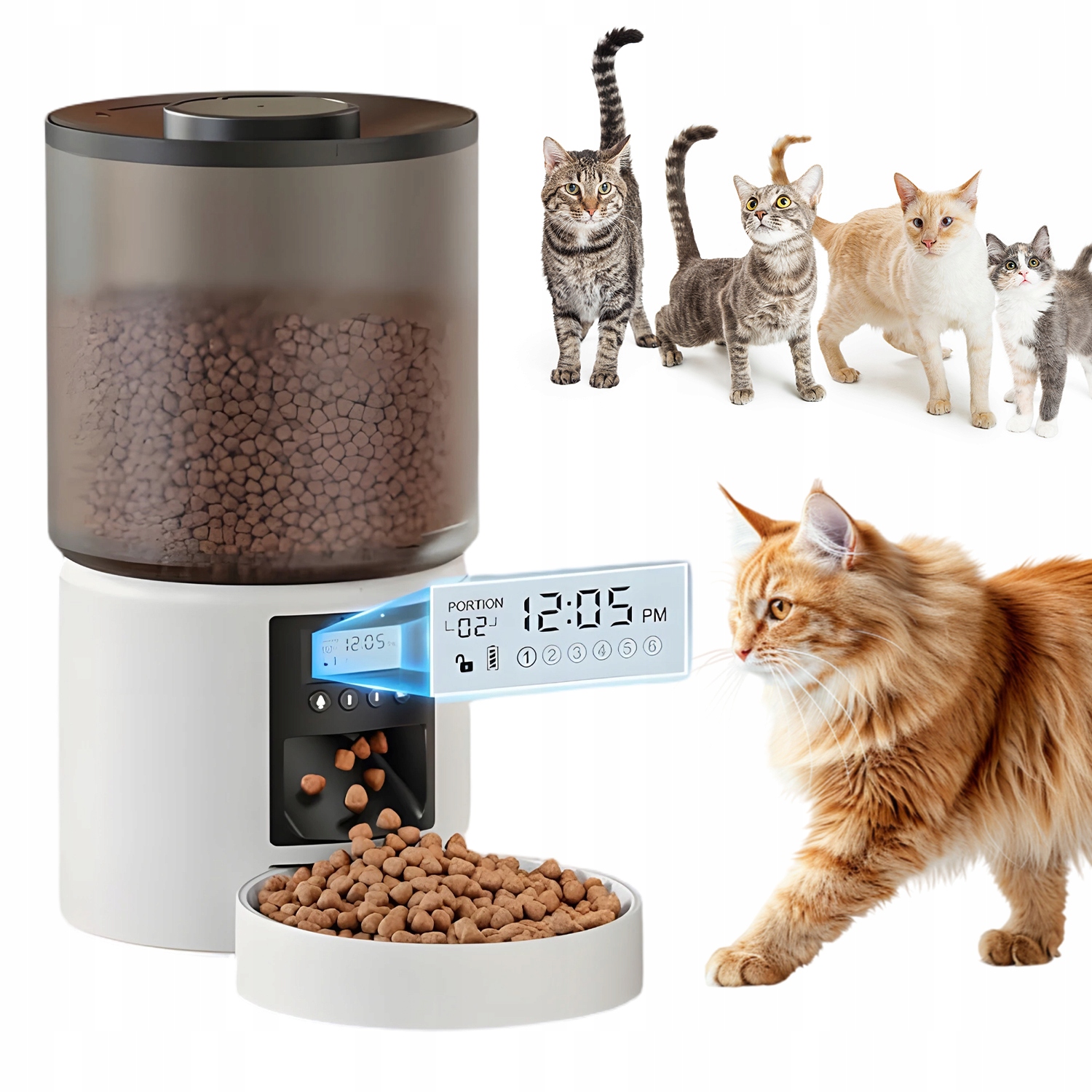 Levně Automatický Podavač Krmiva 4 L Automatické Krmítko LCD Pro Kočky A Psy