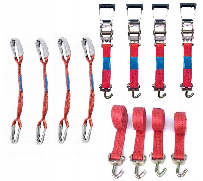 Červené pásy 4T se zesíleným popruhem 3M 50 mm Pogumované rukojeti Otočné háky