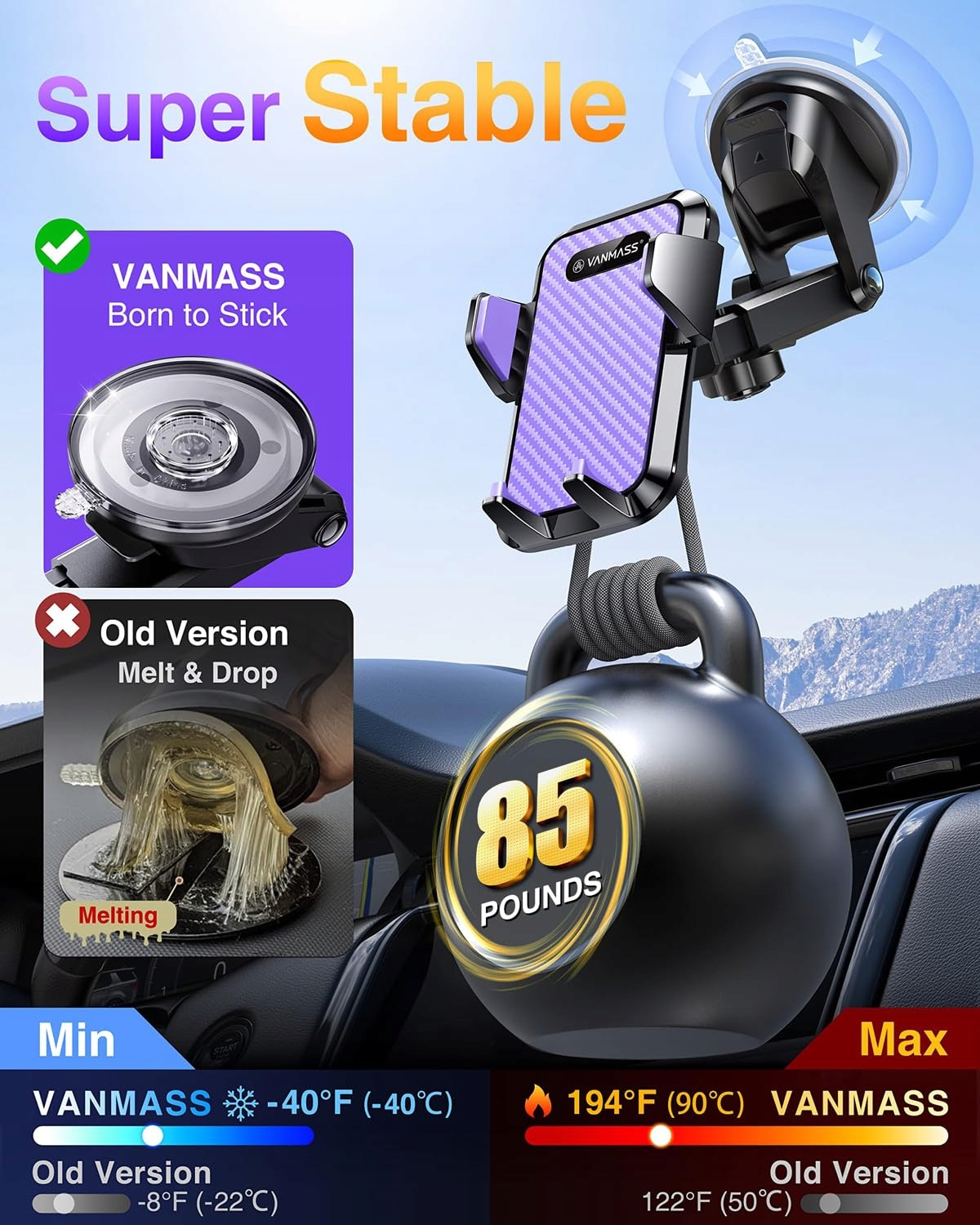 VANMASS Fioletowy Uchwyt Samochodowy 4w1 iPhone Android — miniatura 4