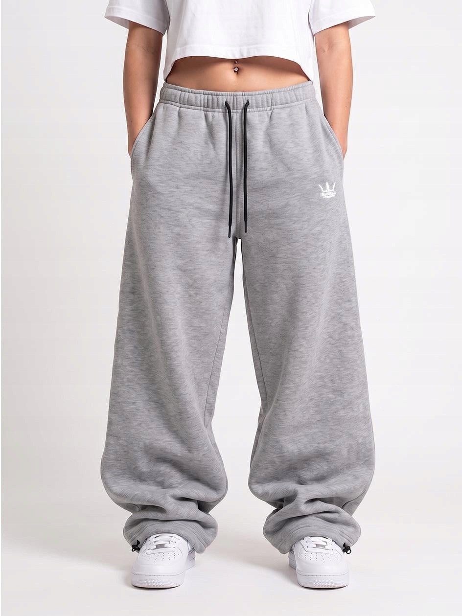 Široké Dresové kalhoty Baggy Dámské Šedé Tmavé Melanžové Jigga XL