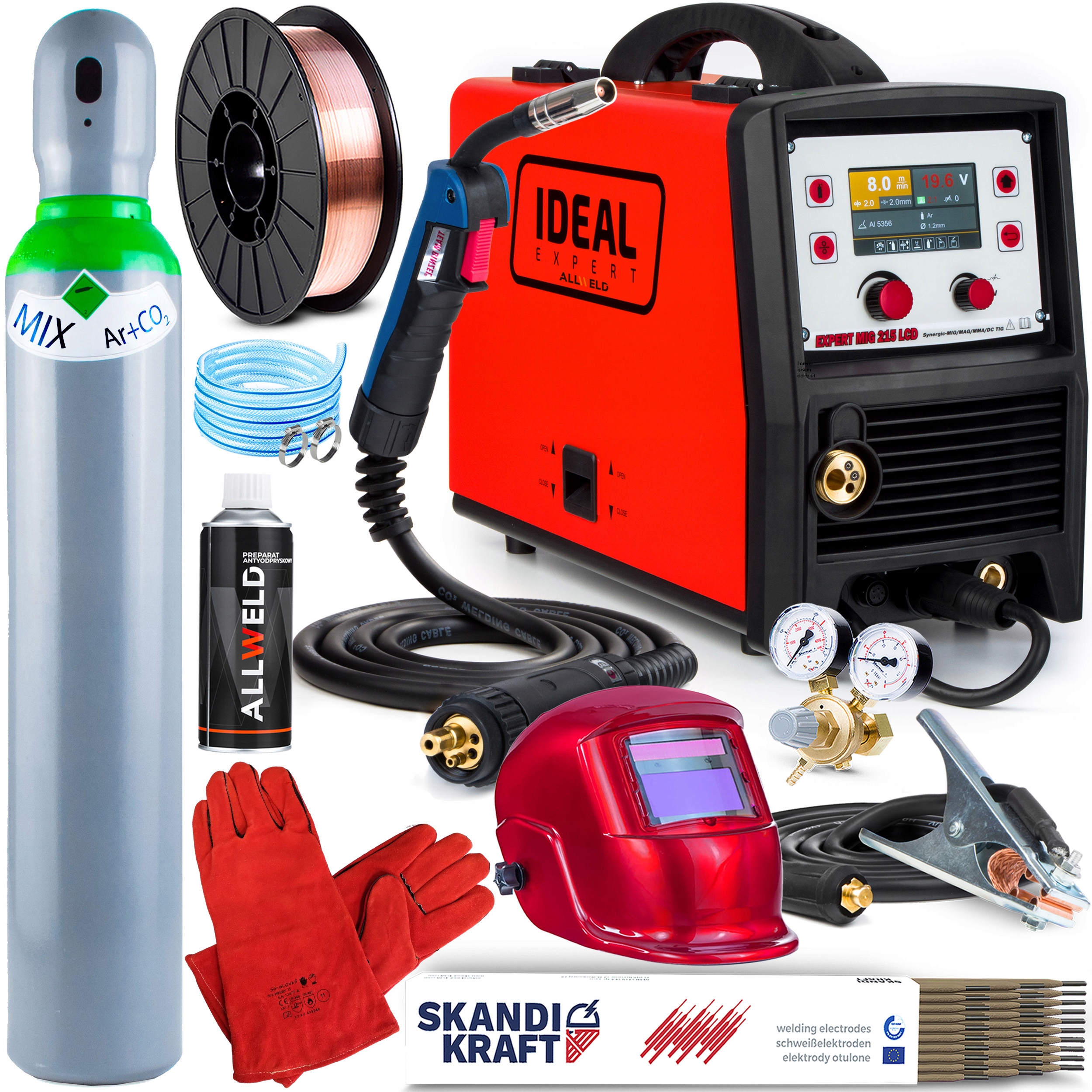 Poloautomatický Svařovací Stroj Ideal Expert Mig 215 LCD Mma Tig 230V 200A Z Hliníku