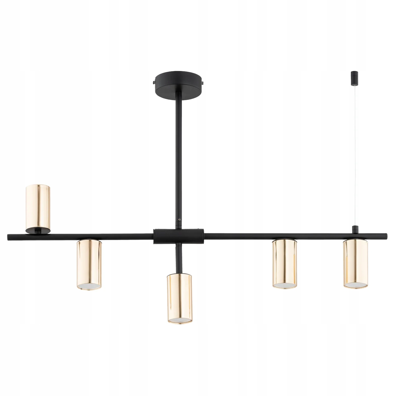 Moderná čierna závesná lampa, zlaté reflektory, 5xGU10, Alfa