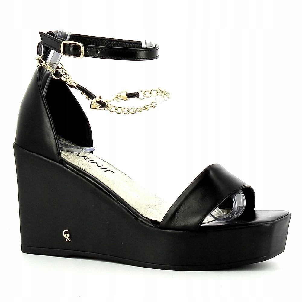 CARINII B8032 SANDAŁY KOTURN SKÓRA LICO CZARNE 38