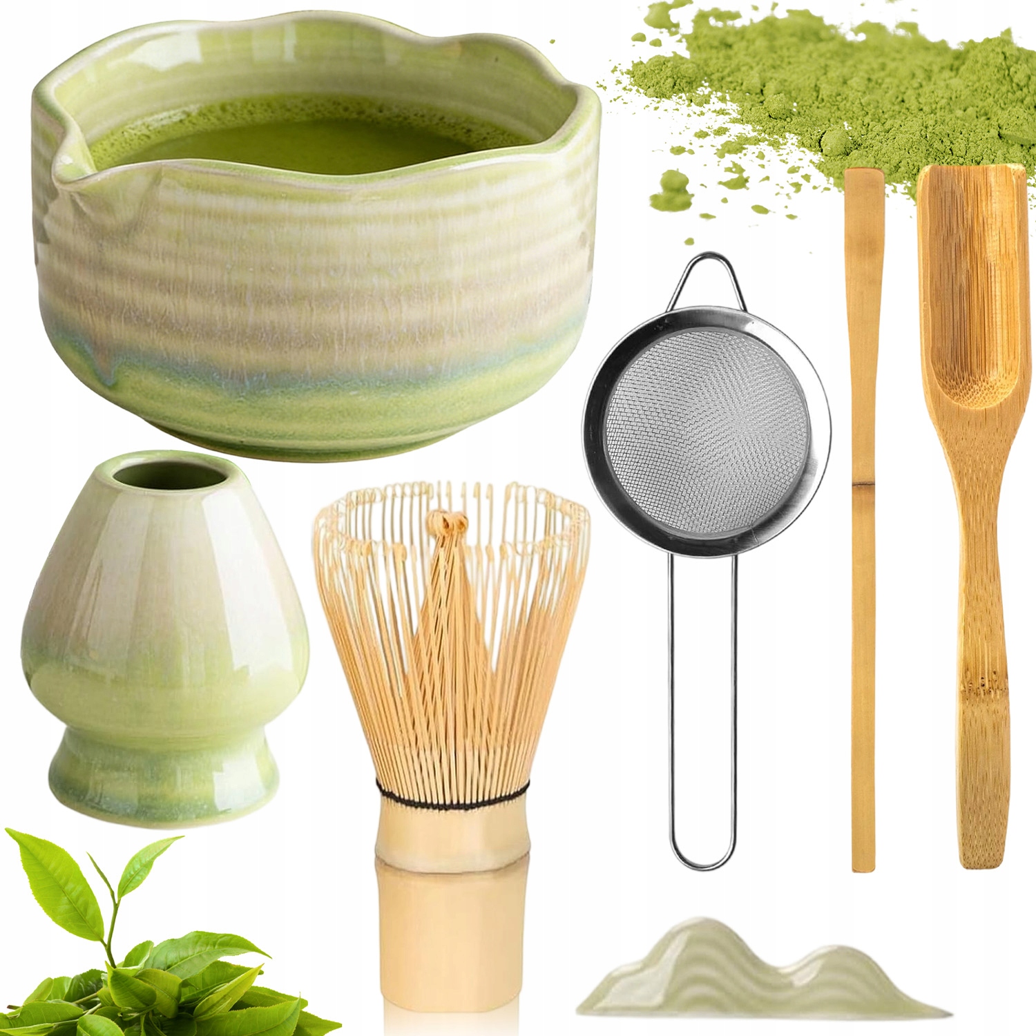 7X Bambusowy Zestaw Prezentowy Do Herbaty Matchy Chashaku Trzepaczka Łyżka