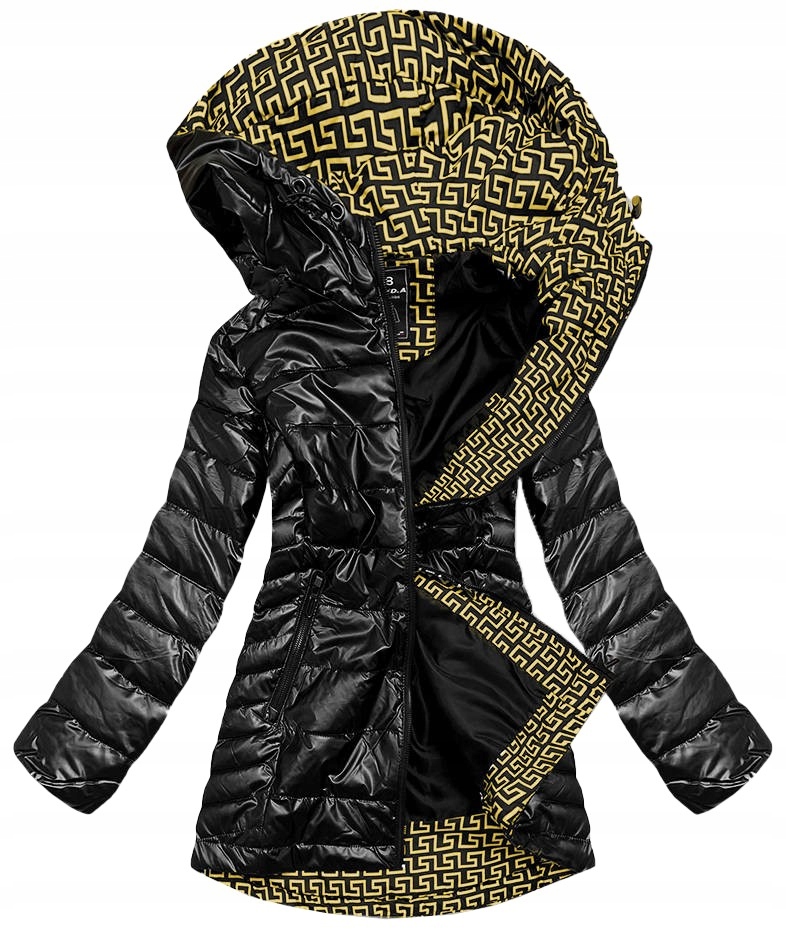 Lesklá Bunda S Kapucí W717 Černá L (40)