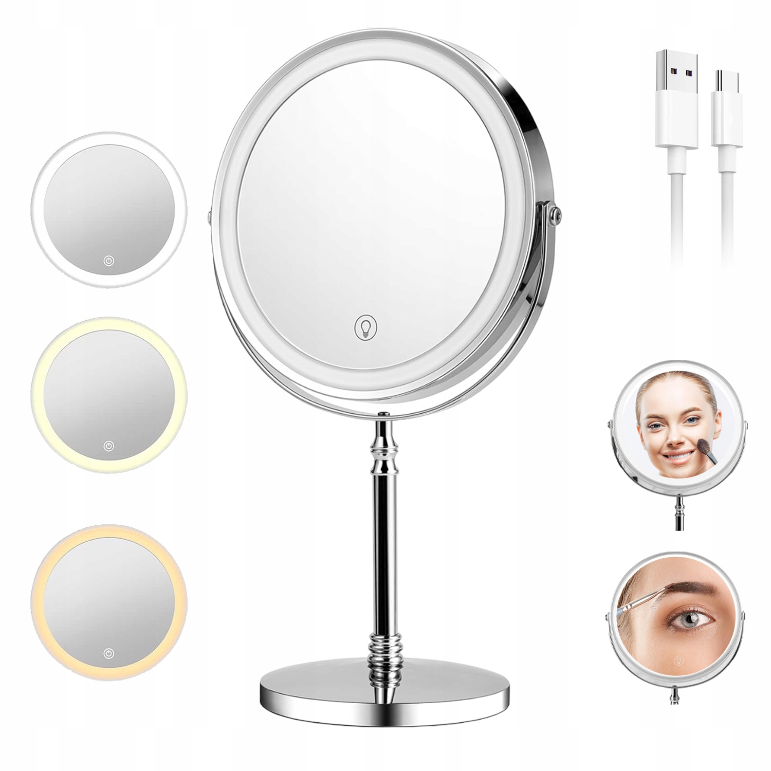 Zrcátko Podsvícené O 360 Stupňů, Otáčení 5X Zoom Pro Líčení