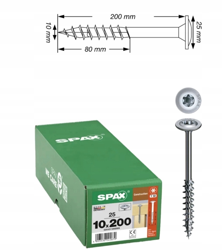 Univerzální vruty Wirox do dřeva Spax 10 x 200 mm 25 ks