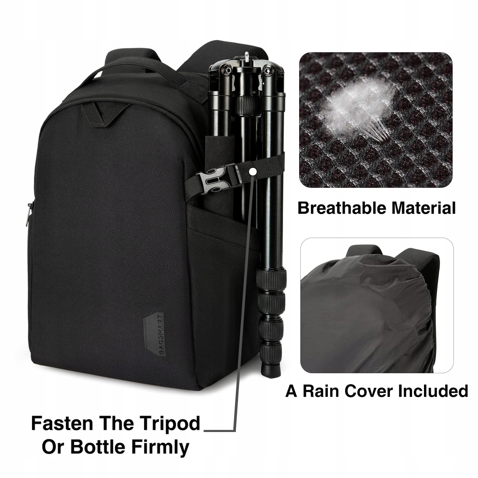 BAGSMART Plecak Na Aparat DSLR SLR Na Laptop 13 Cal Wodoodporny Czarny — miniatura 4