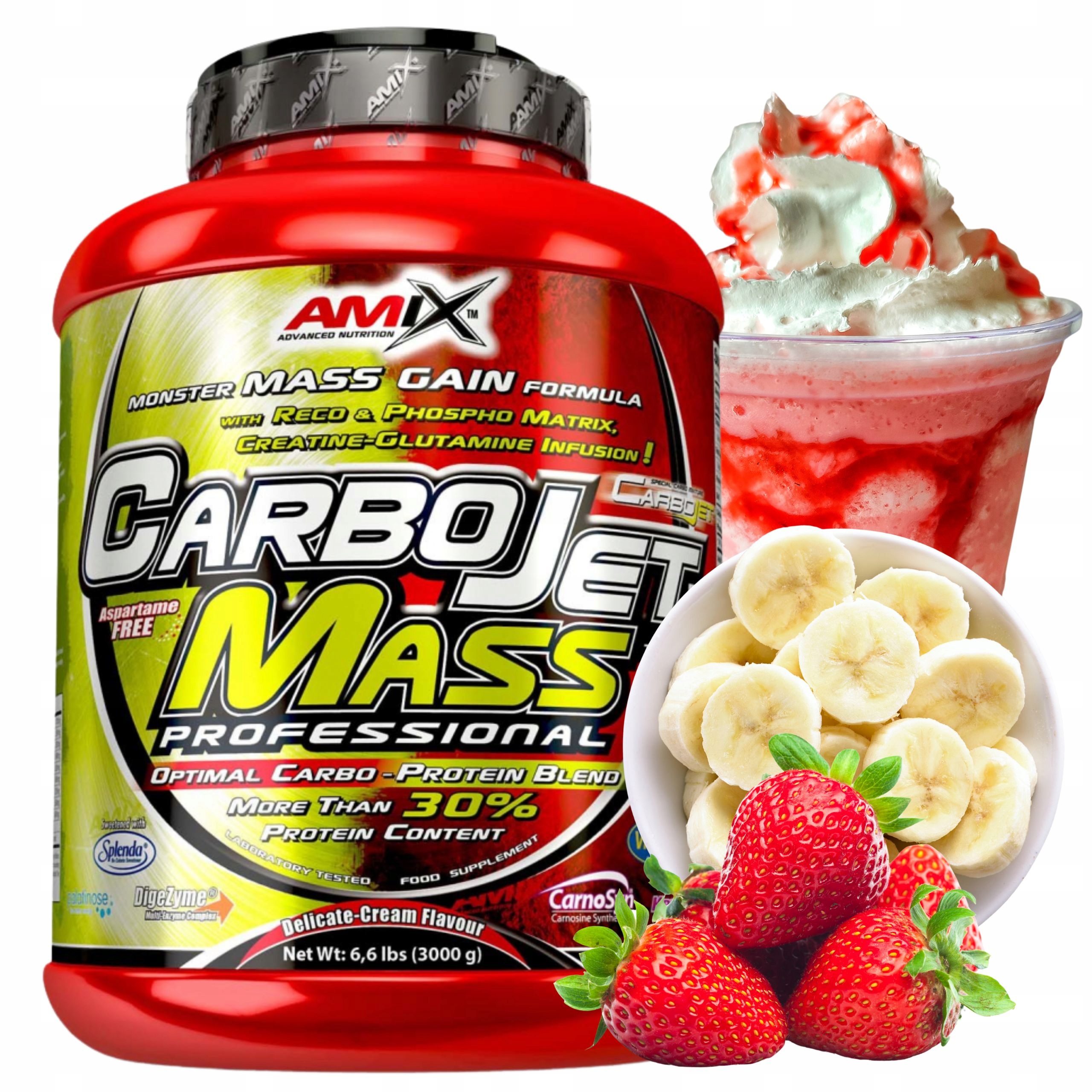 Carbojet Mass Gainer 30 g Bílkoviny Bcaa Kreatin Složené sacharidy 3000 g