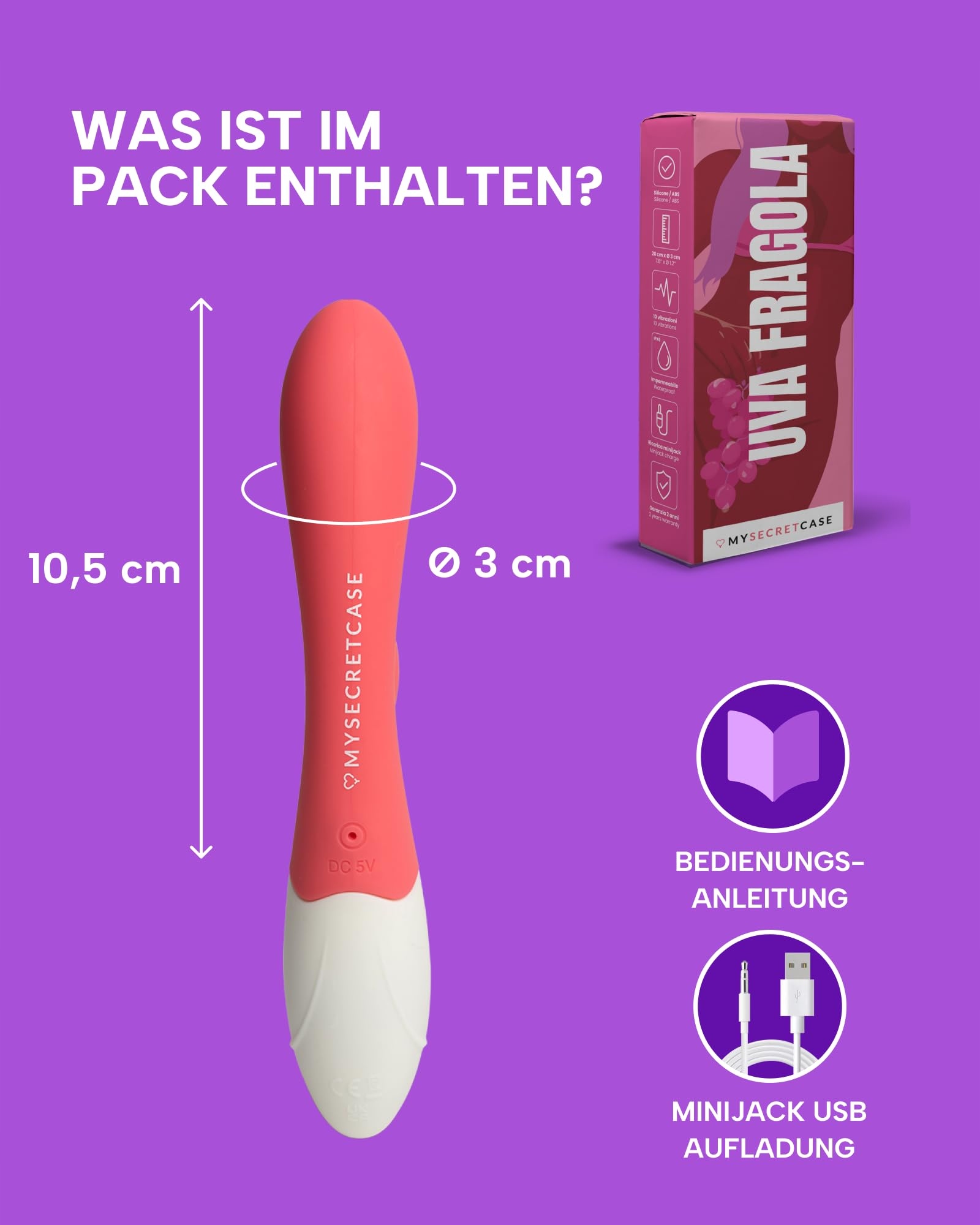 MYSECRETCASE Wibrator Króliczek Dla Kobiet 20cm 10 Trybów Wibracji Klitoris — miniatura 5