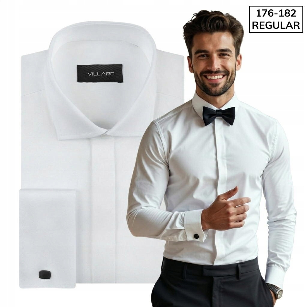 Biała koszula ślubna na spinki z plisą Villaro 063 176-182 50-Regular
