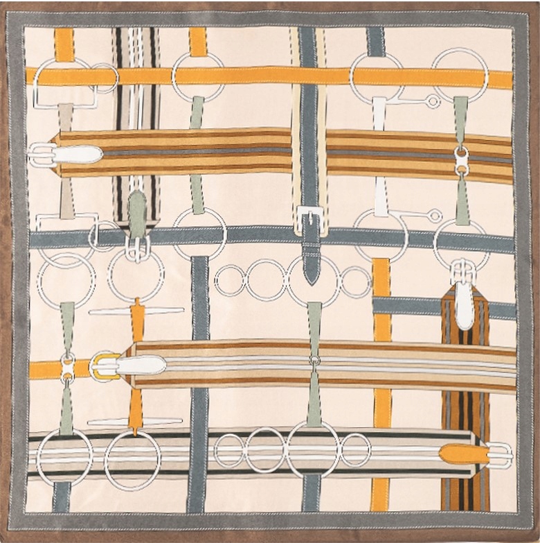 Hedvábná šála Módní šátek Béžová šála s jezdeckým motivem 70 x 70 cm