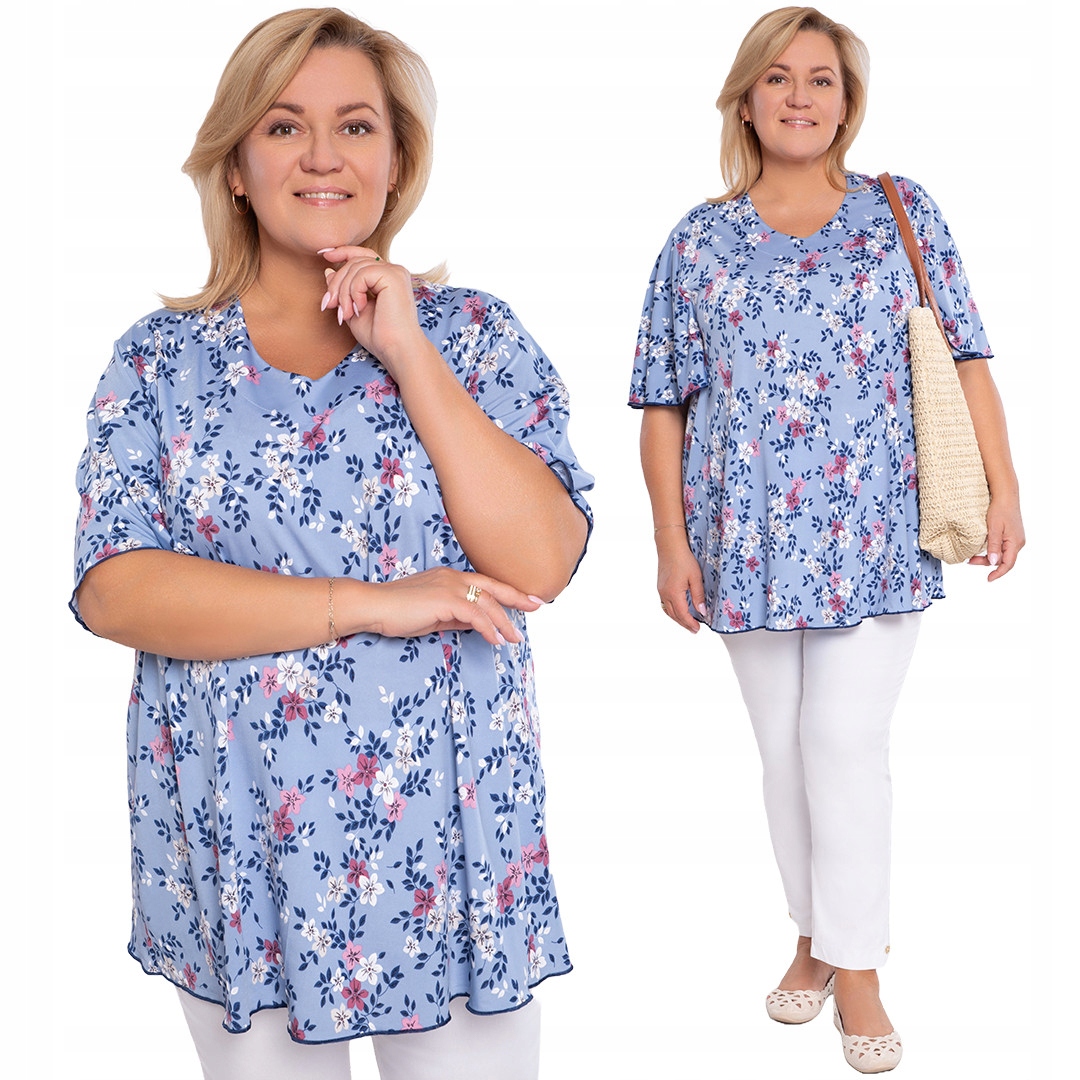Modrá halenka s bílými květy plus size velikost 48/50