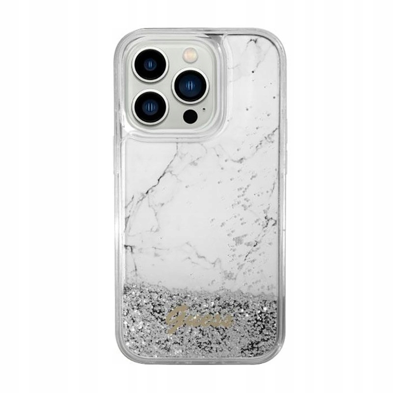 Guess Liquid Glitter Marble Etui iPhone 14 (Biały)