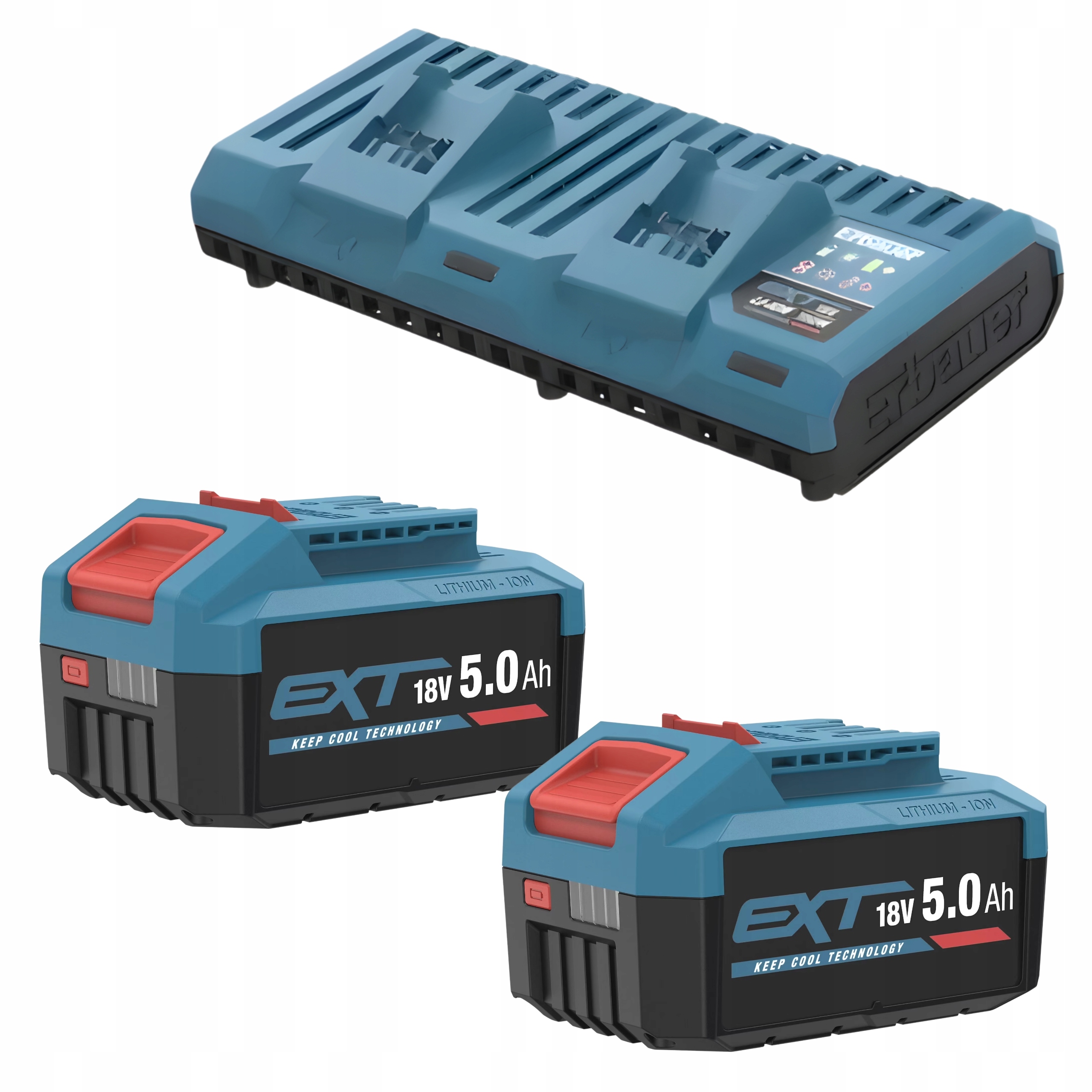 Zestaw 2x Akumulator 5.0Ah Erbauer Ext 18V ERI1100BAT Podwójna Ładowarka