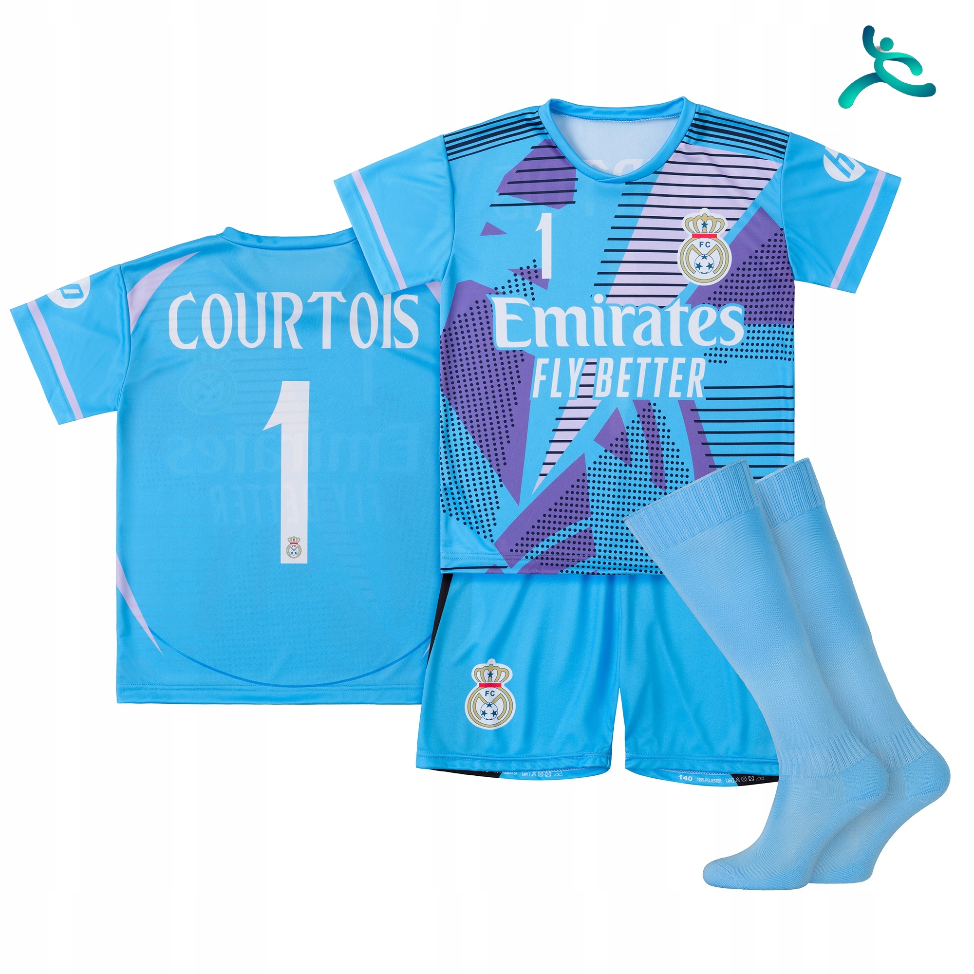 Strój komplet piłkarski getry Courtois rozm. 122