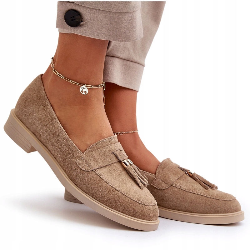 Zazoo 3420 Dámské Semišové Mokasíny Na Plochém Podpatku, Béžové, Velikost 40