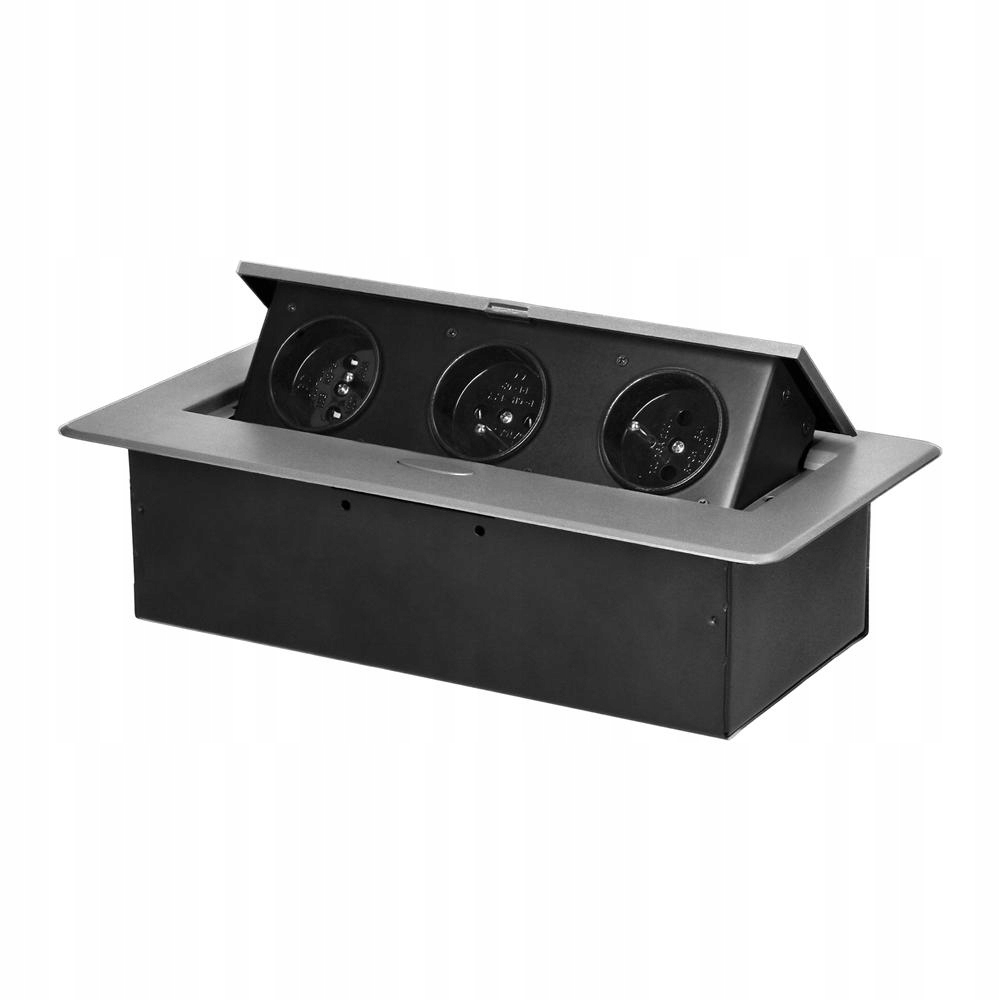 Nábytková zásuvka zapuštěná do pracovní desky, 3x2P+Z, stříbrná