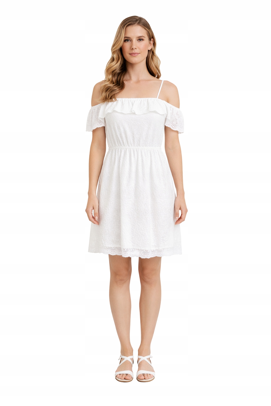 Bílé Šaty S Volánem Na Ramenou A Bavlna S I4A