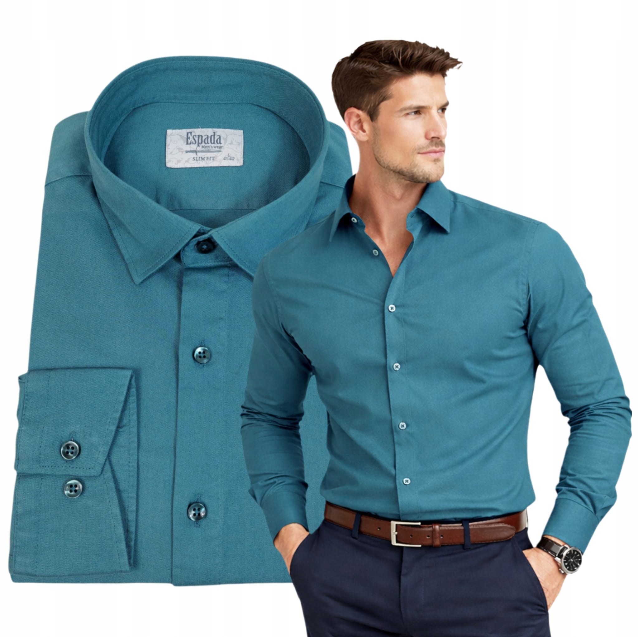 Pánská košile Matná Silnější Bavlna s elastanem Barva Mořská Slim vel. XXL