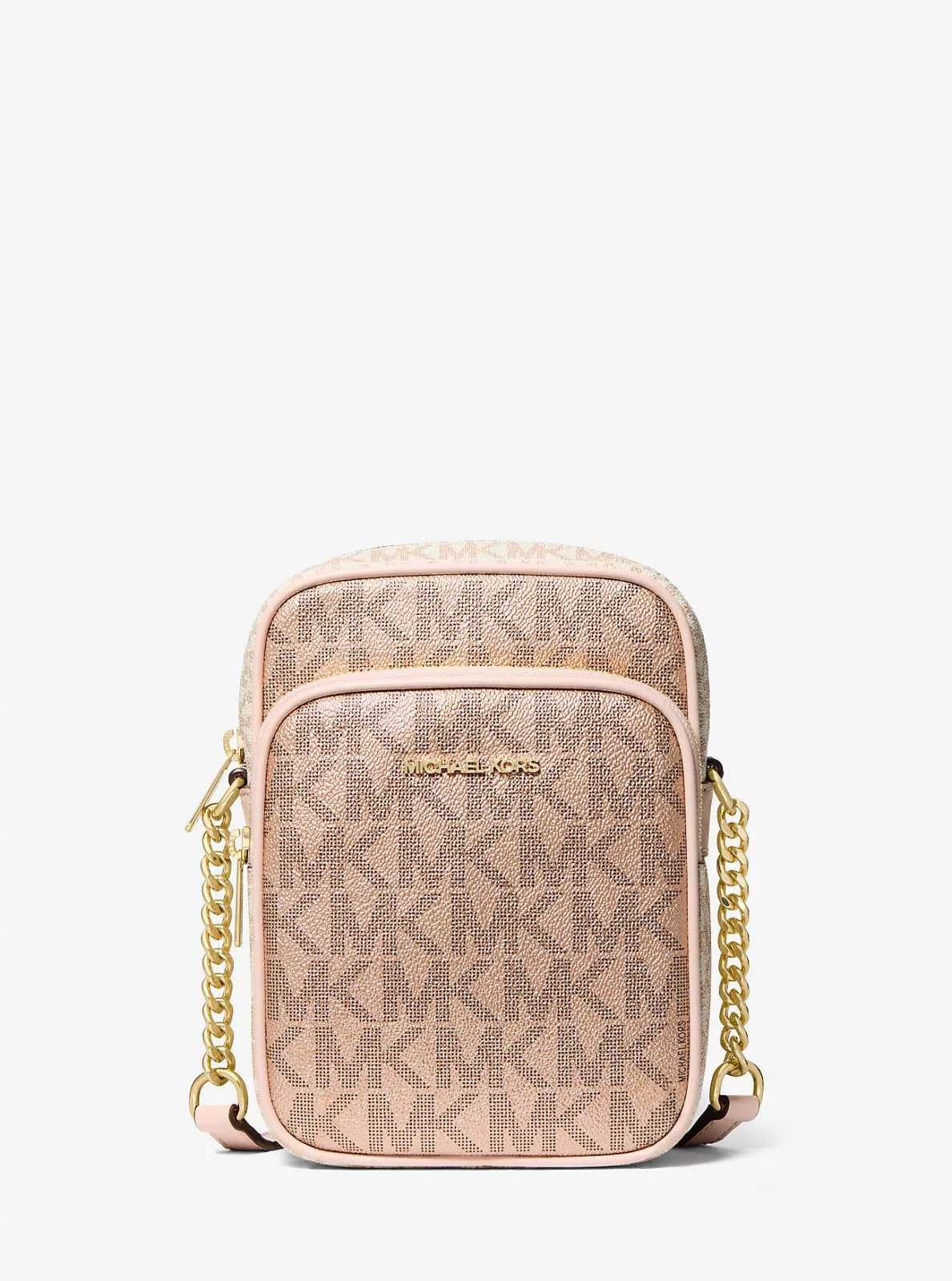 Michael Kors metalická dámská kabelka, crossbody růžová logová