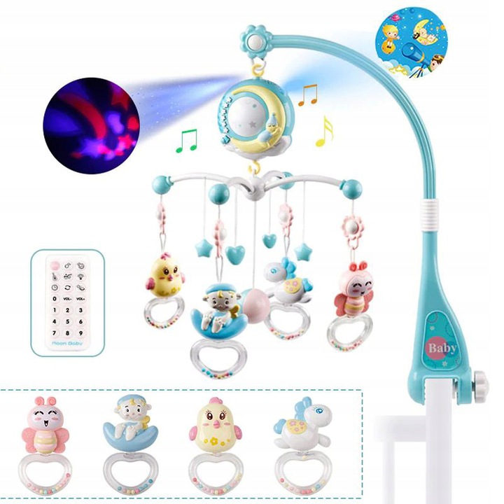 KARUZELA DO ŁÓŻECZKA 5w1 PROJEKTOR GWIAZD LAMPKA Stan opakowania oryginalne