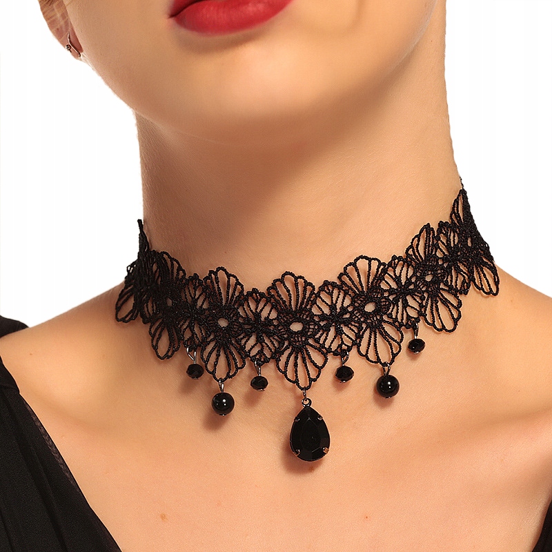 

Choker Koronkowy Haft Czarny Naszyjnik Gothic CH11