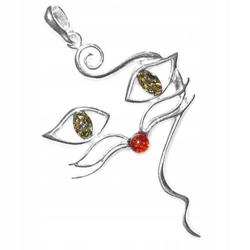 Stříbrný Velký Kocour přívěsek s přírodním originálním Jantarem stříbro 925