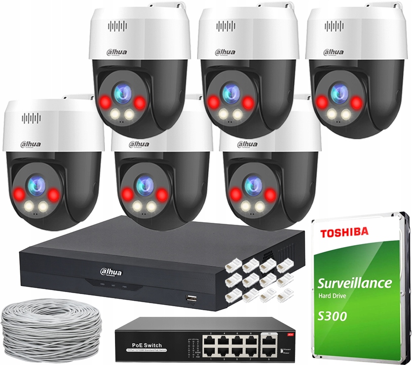 Monitorovanie Ip Dahua 6 X Otočná Kamera 5MPX Deň/noc Záznamník 1TB